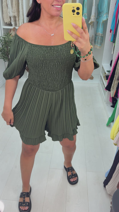 Ivette Plain Pleated Bardot Playsuit