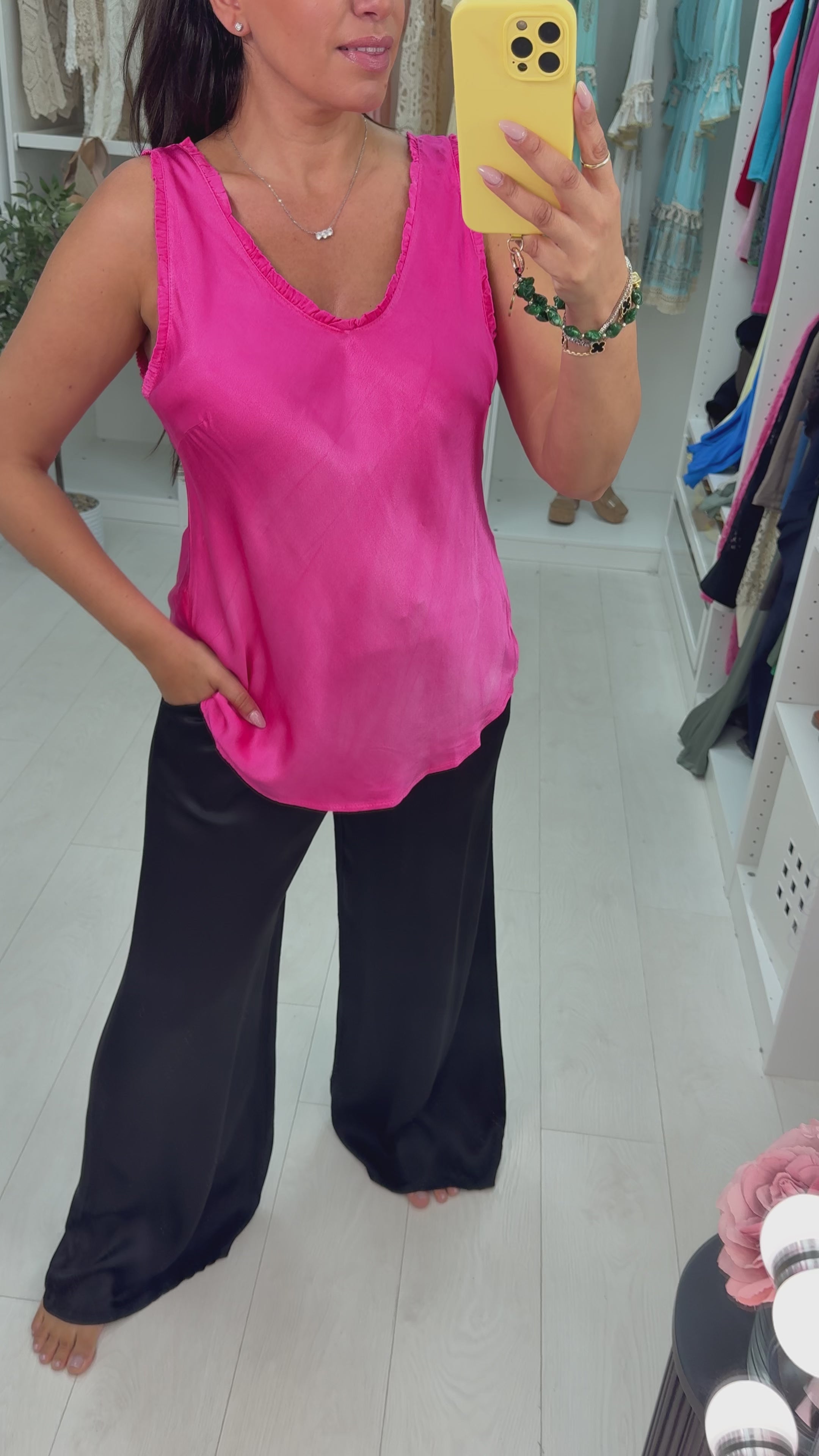 Load video: Pippa Frill V Neck Satin Top