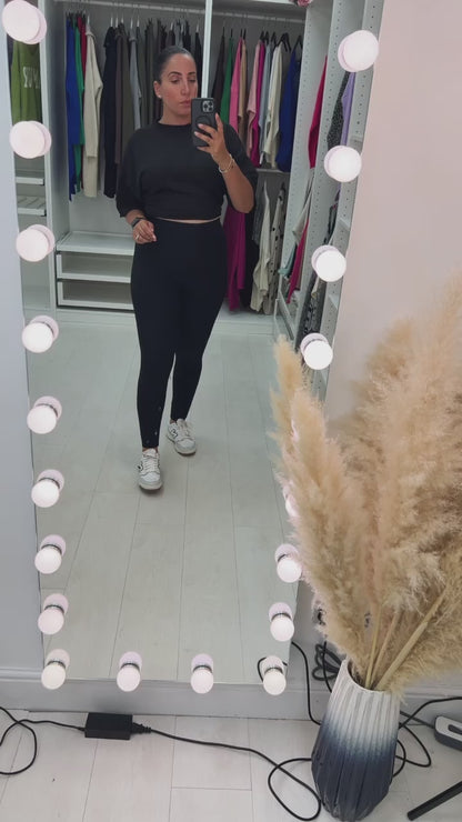 Indy Black Plain Ribbed Stretch Leggings