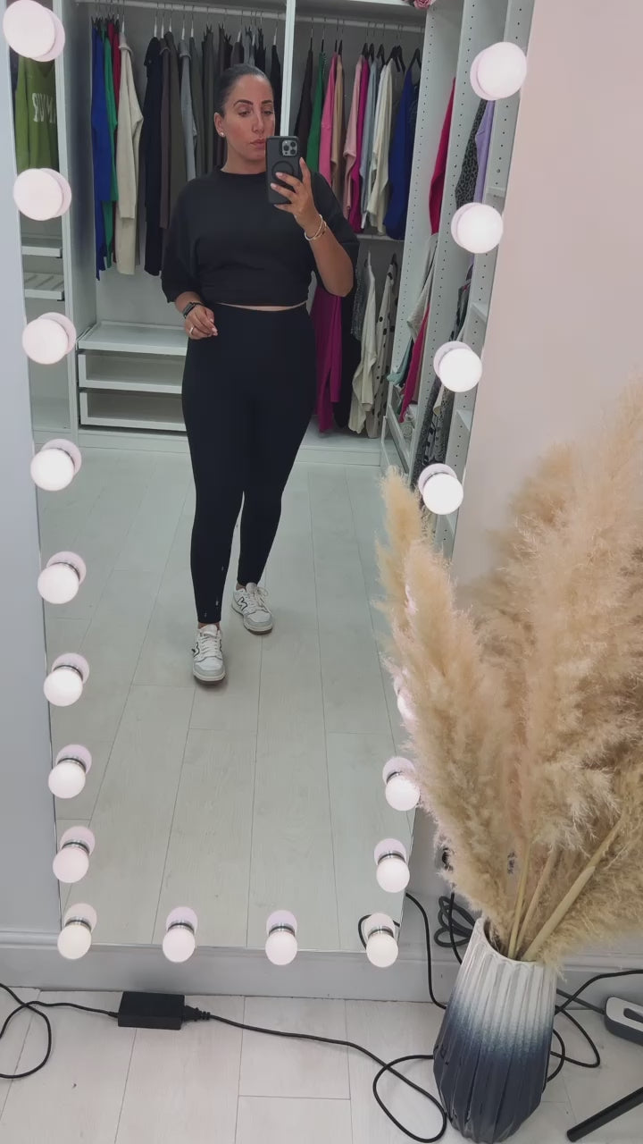 Load video: Indy Black Plain Ribbed Stretch Leggings