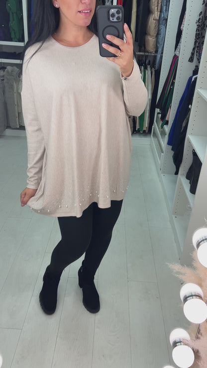 Danla Pearl & Diamante Hem Soft Knit Jumper