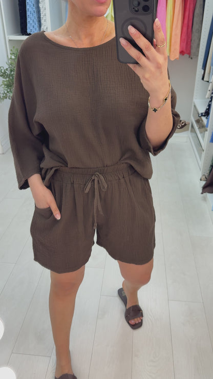 Narina Plain Cheesecloth Shorts Co-Ord Set