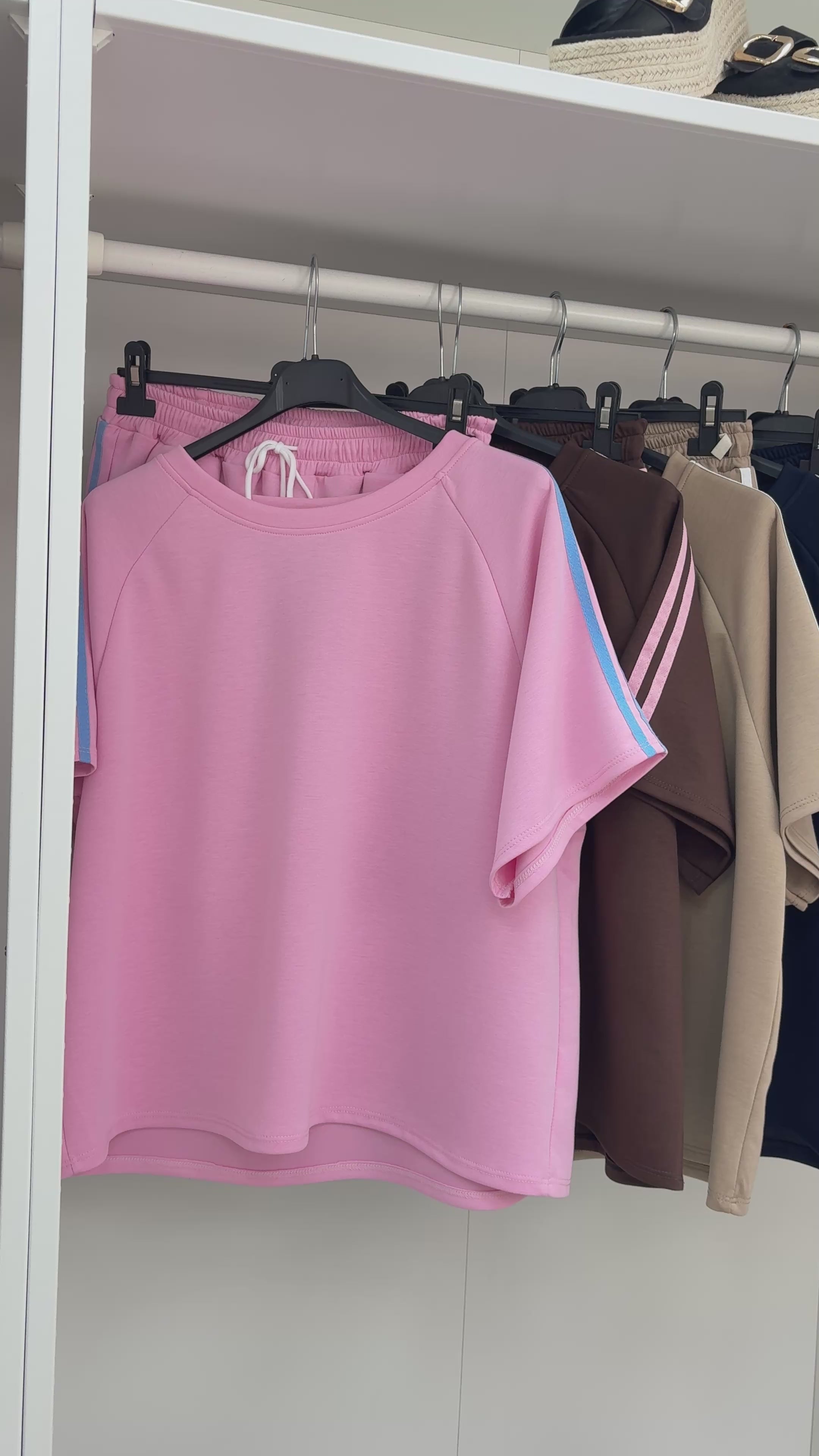 Load video: Solenne Plain Side Stripe Detailed Shorts Co-Ord Set