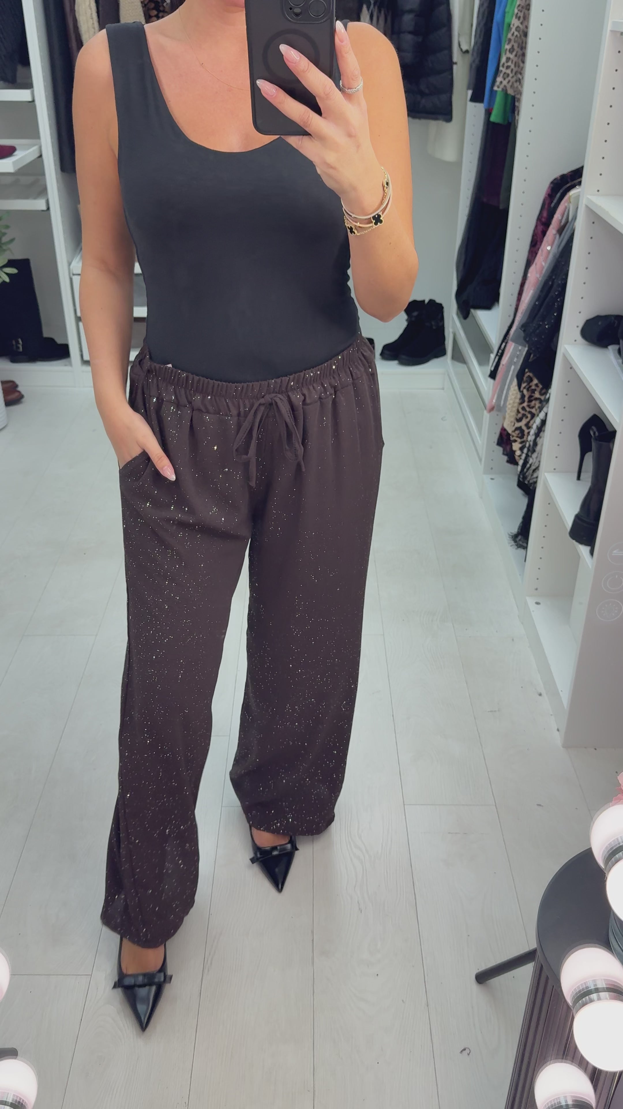 Load video: Freyanna Elasticated Waist Sparkle Trousers