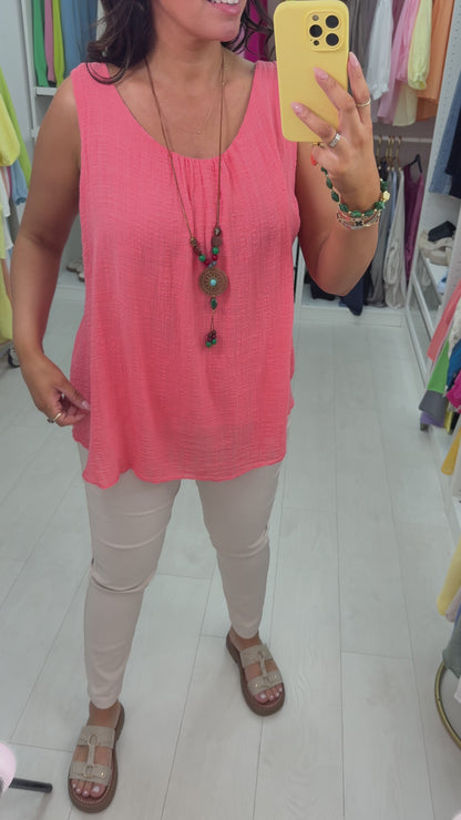 Eira Cheesecloth Textured Necklace Vest Top