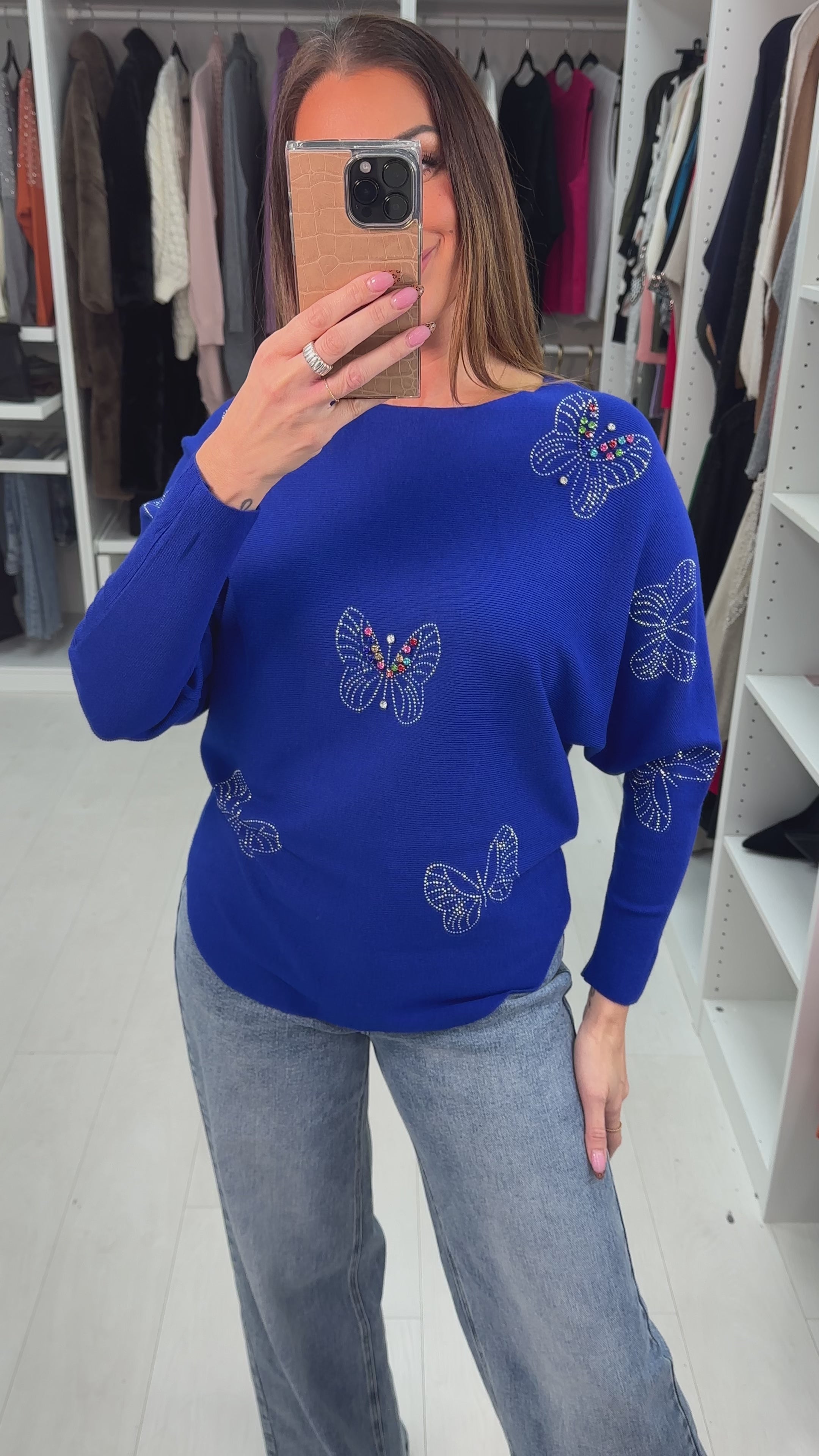 Load video: Soulla Embellished  Butterfly Detail Jumper