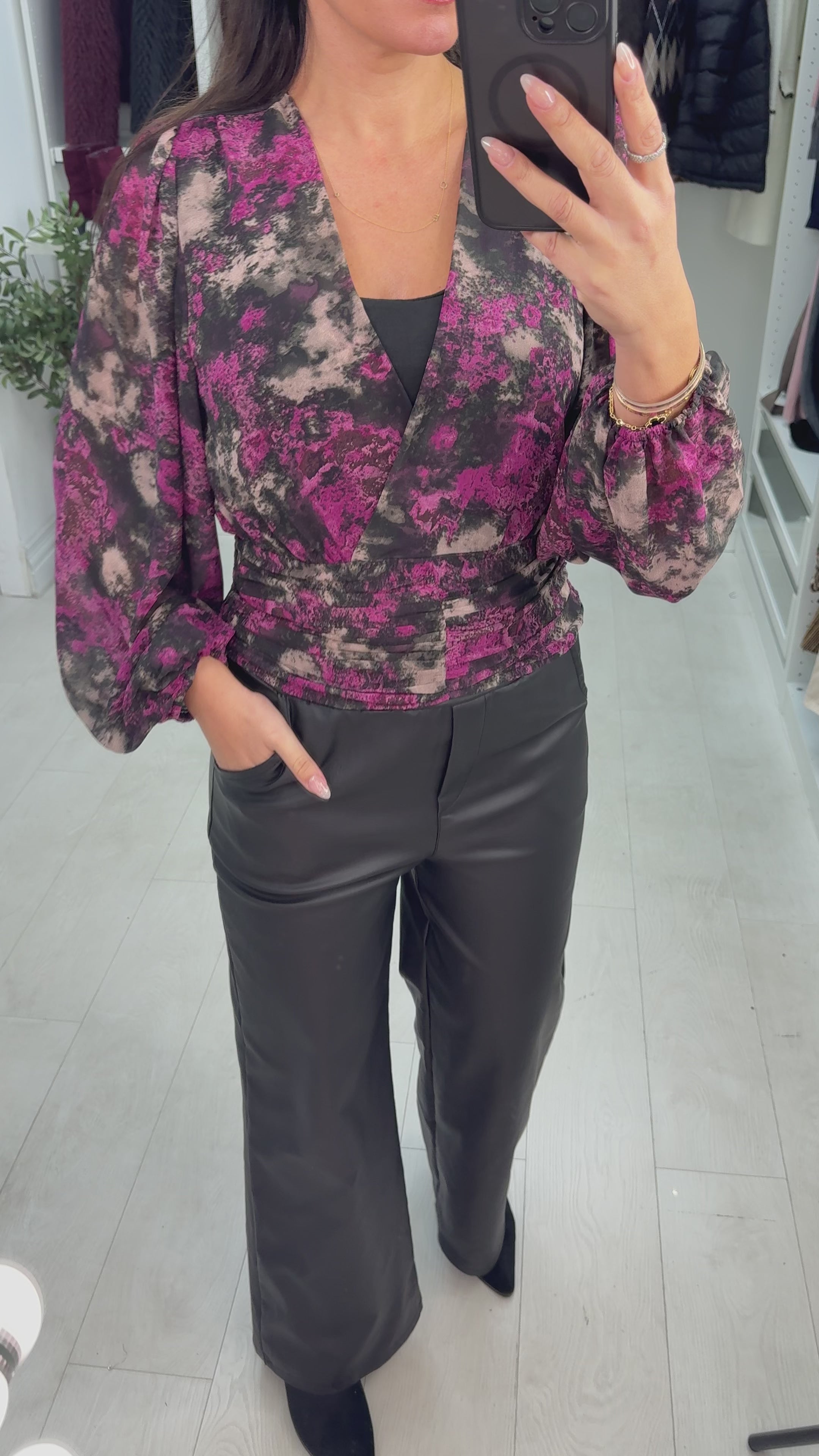 Load video: Lucey Abstract Print Deep V Neck Top