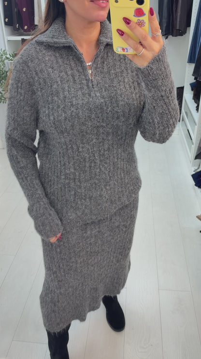 Leonore Ribbed Quarter Zip Skirt Co-Ord Set