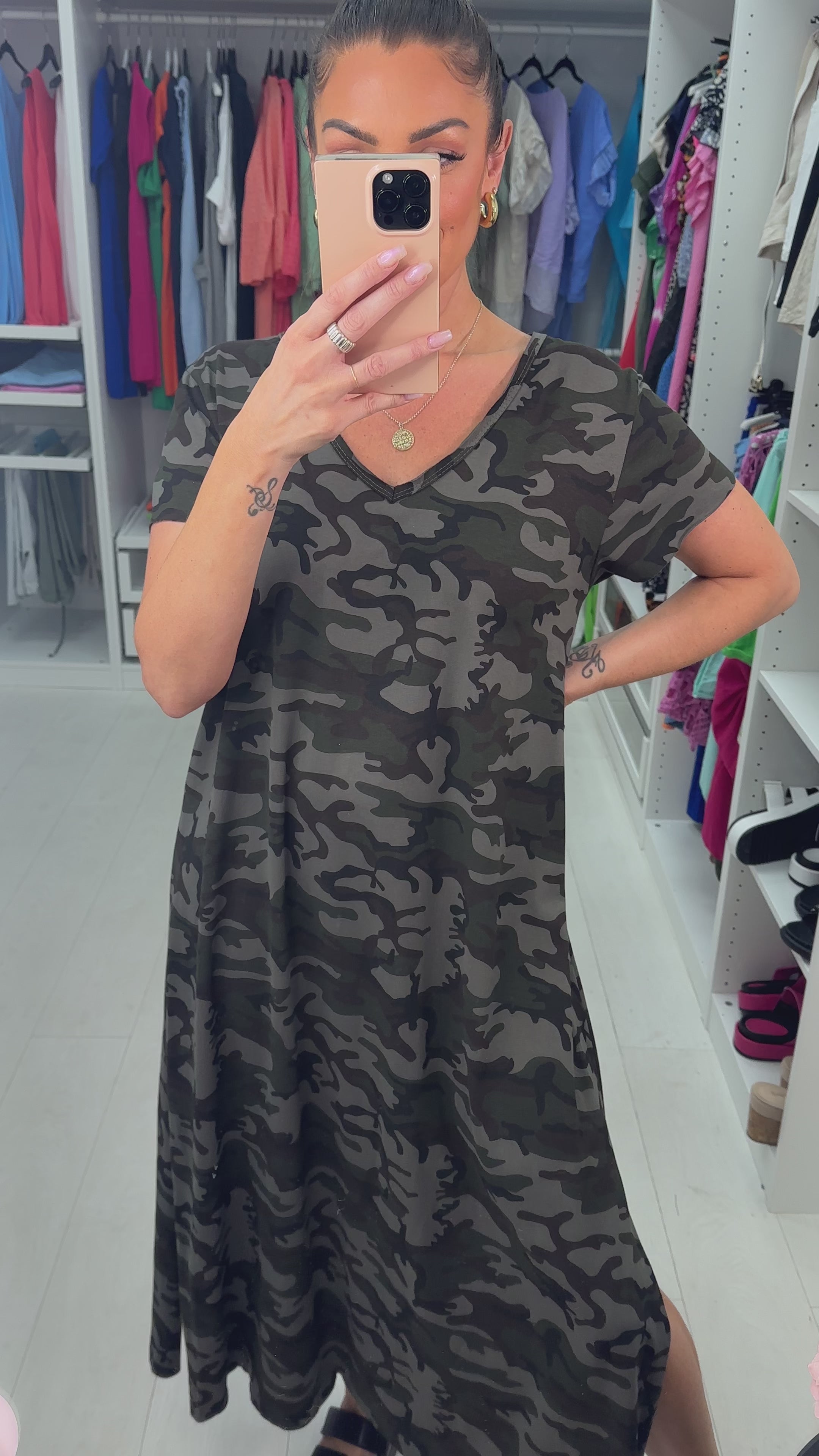 Load video: Addy Camo Loose Fit Dress
