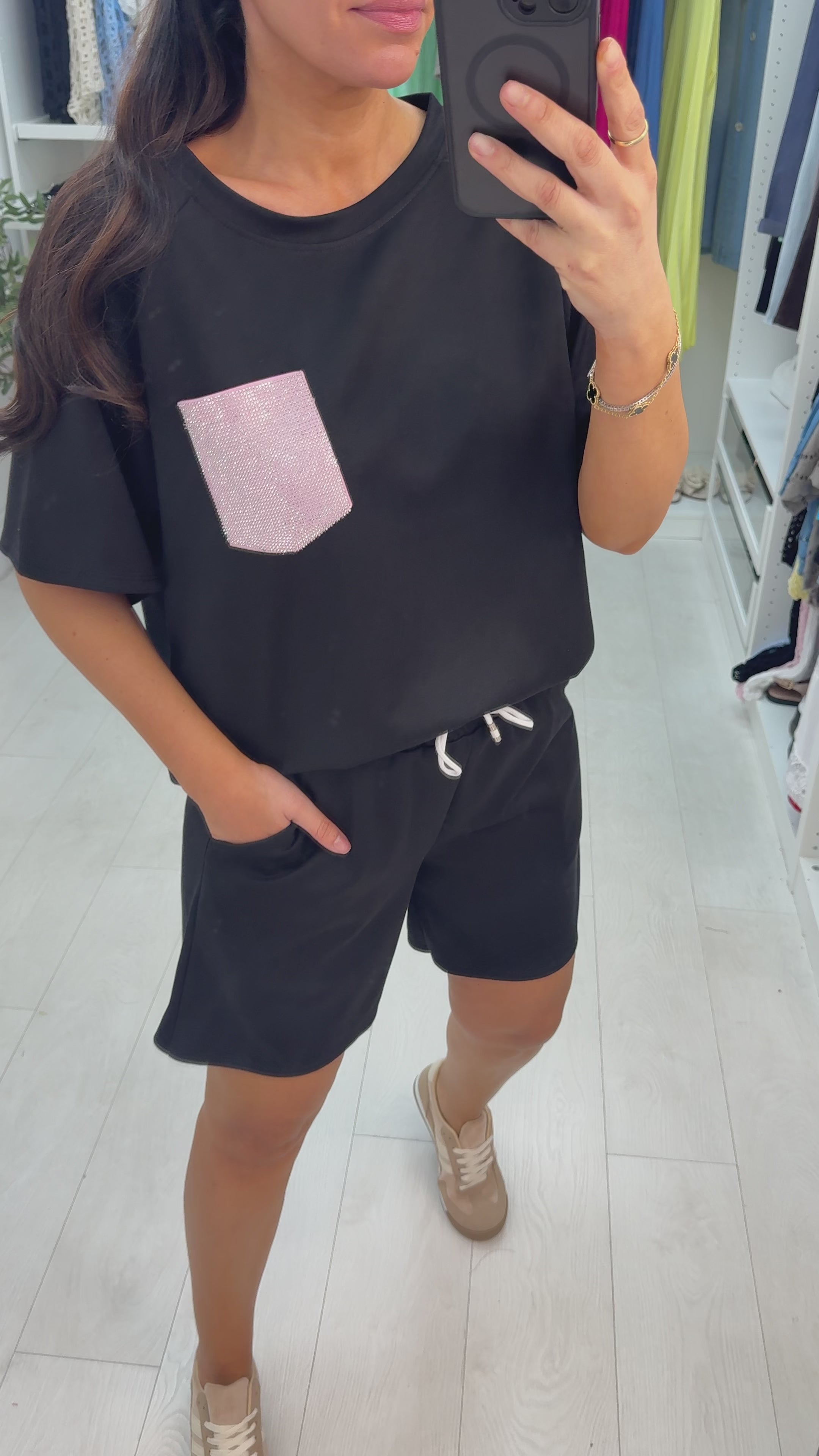 Hana Plain Embellished Pocket Shorts Co-Ord Set