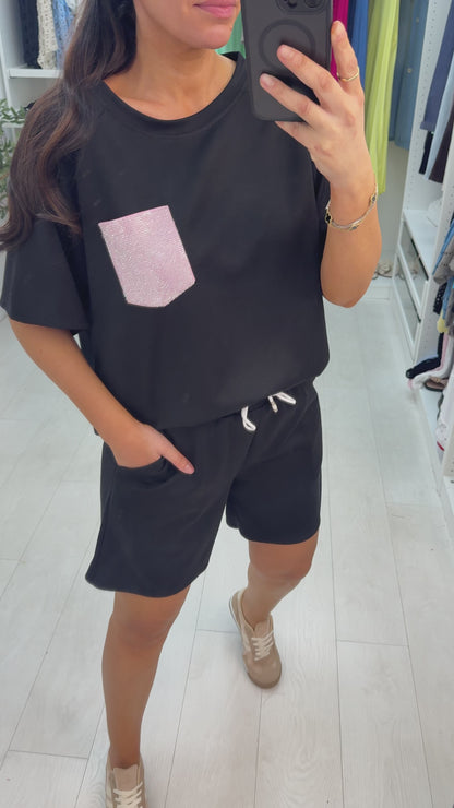 Hana Plain Embellished Pocket Shorts Co-Ord Set