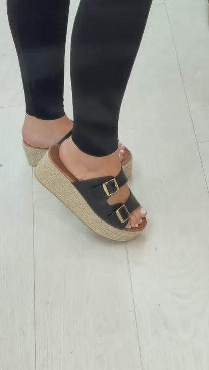 Ynes Platform Double Buckle Mules