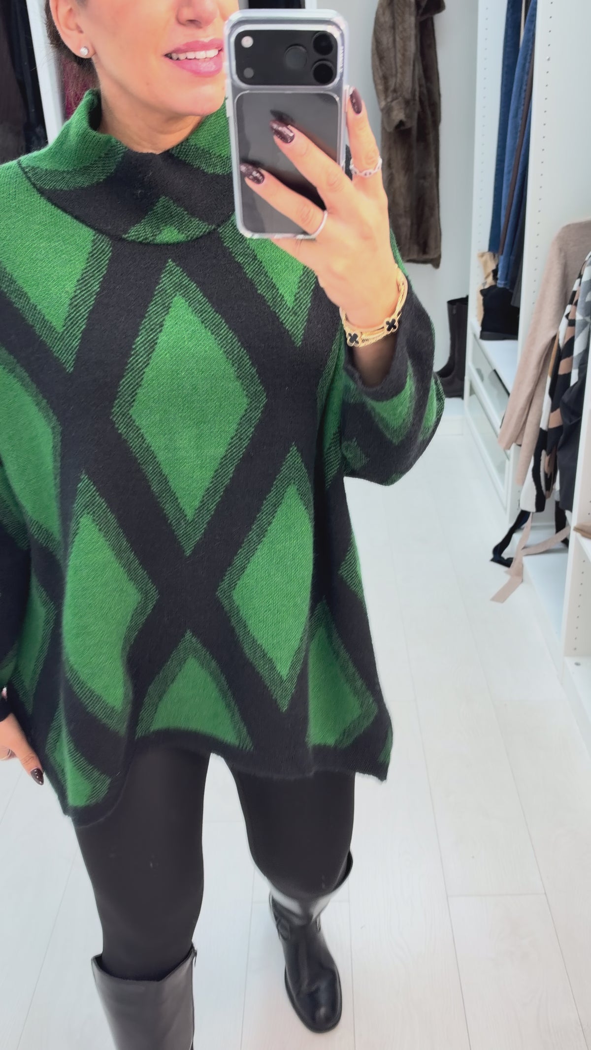 Naya Diamante Print High Neck Longline Jumper
