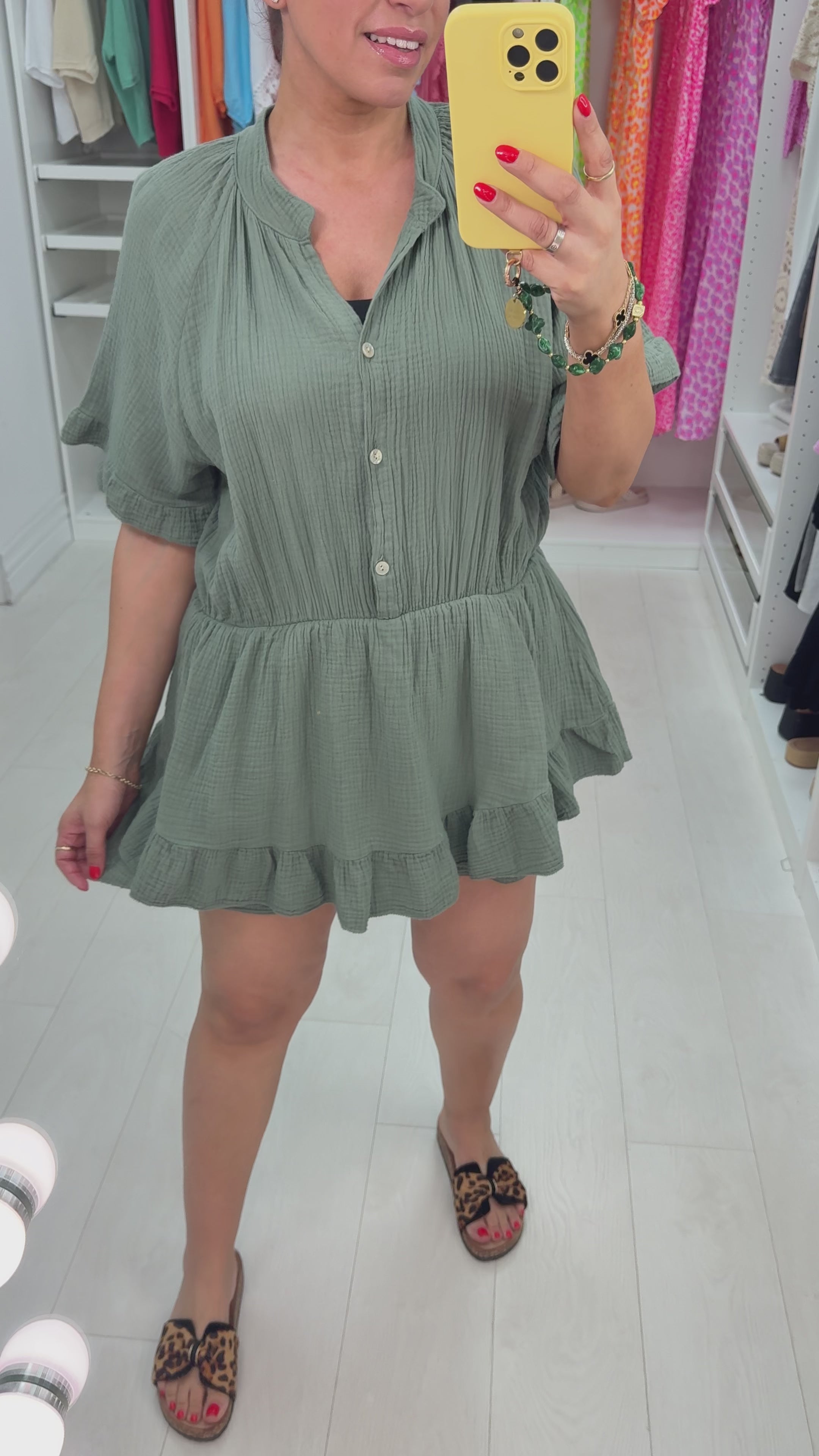 Load video: Keoni Cheesecloth Short Sleeve Skort Playsuit