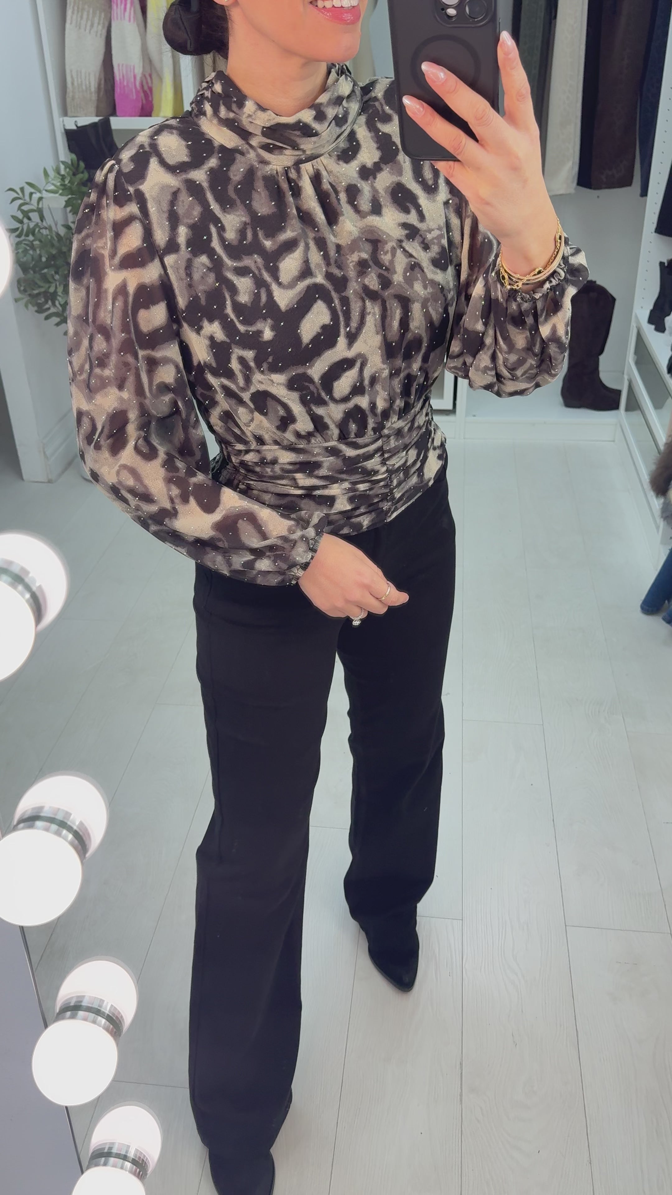 Load video: Paulyne Animal Print Embellished Elasticated Top