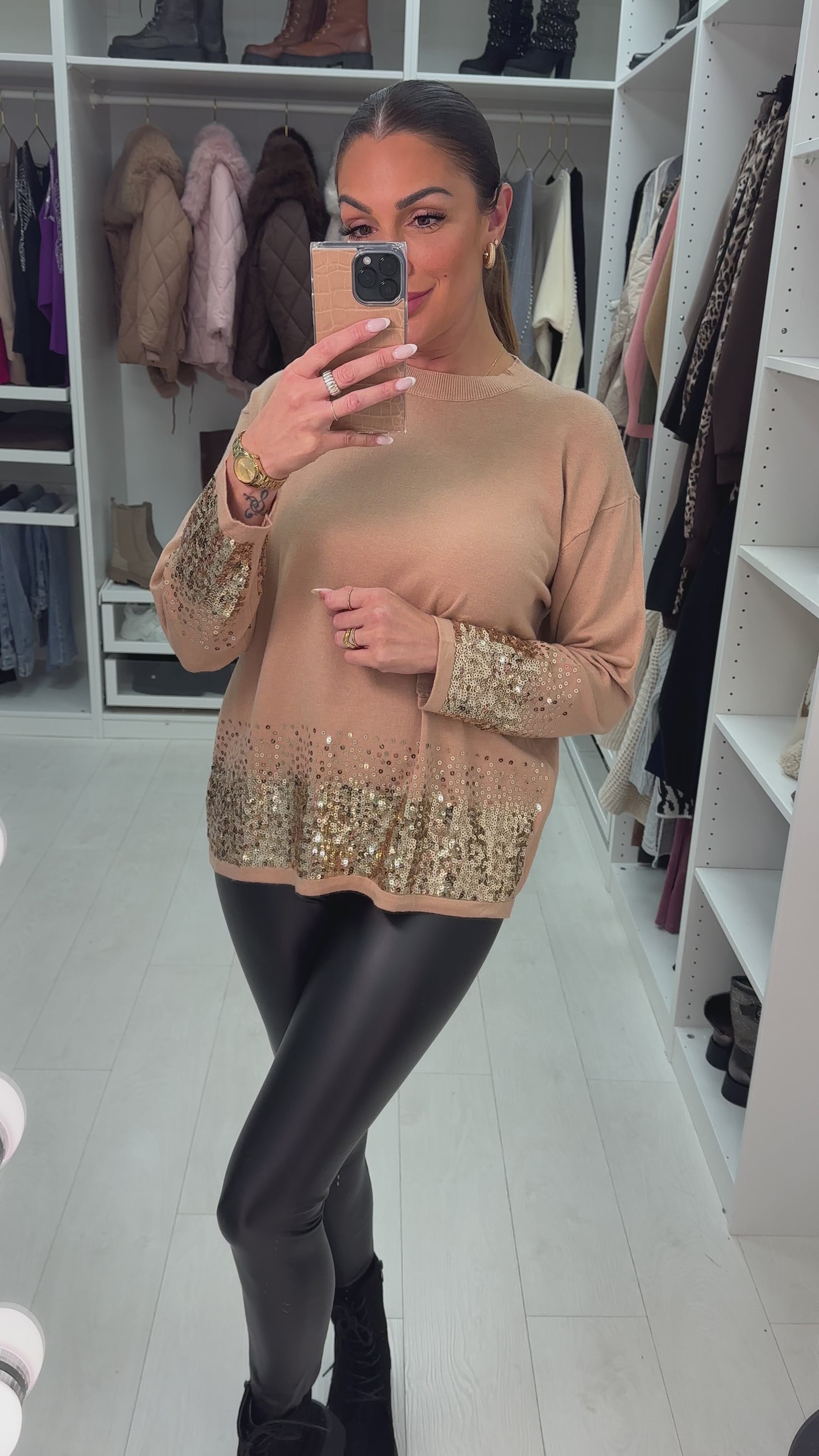 Becky Plain Sequin Hem Jumper
