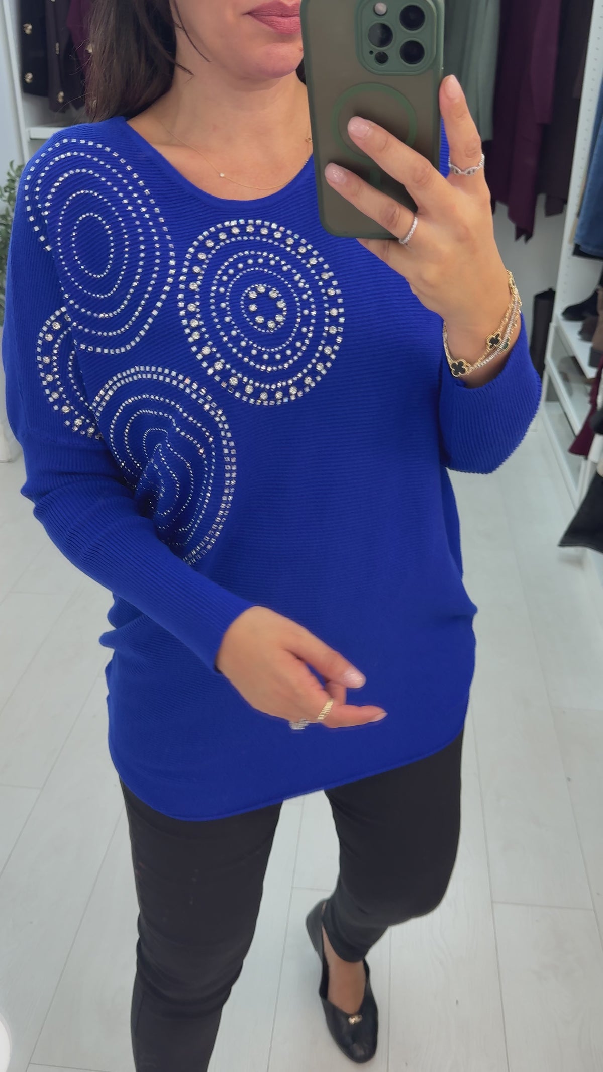 Load video: Hariette  Diamante Detail Longline Knit Jumper