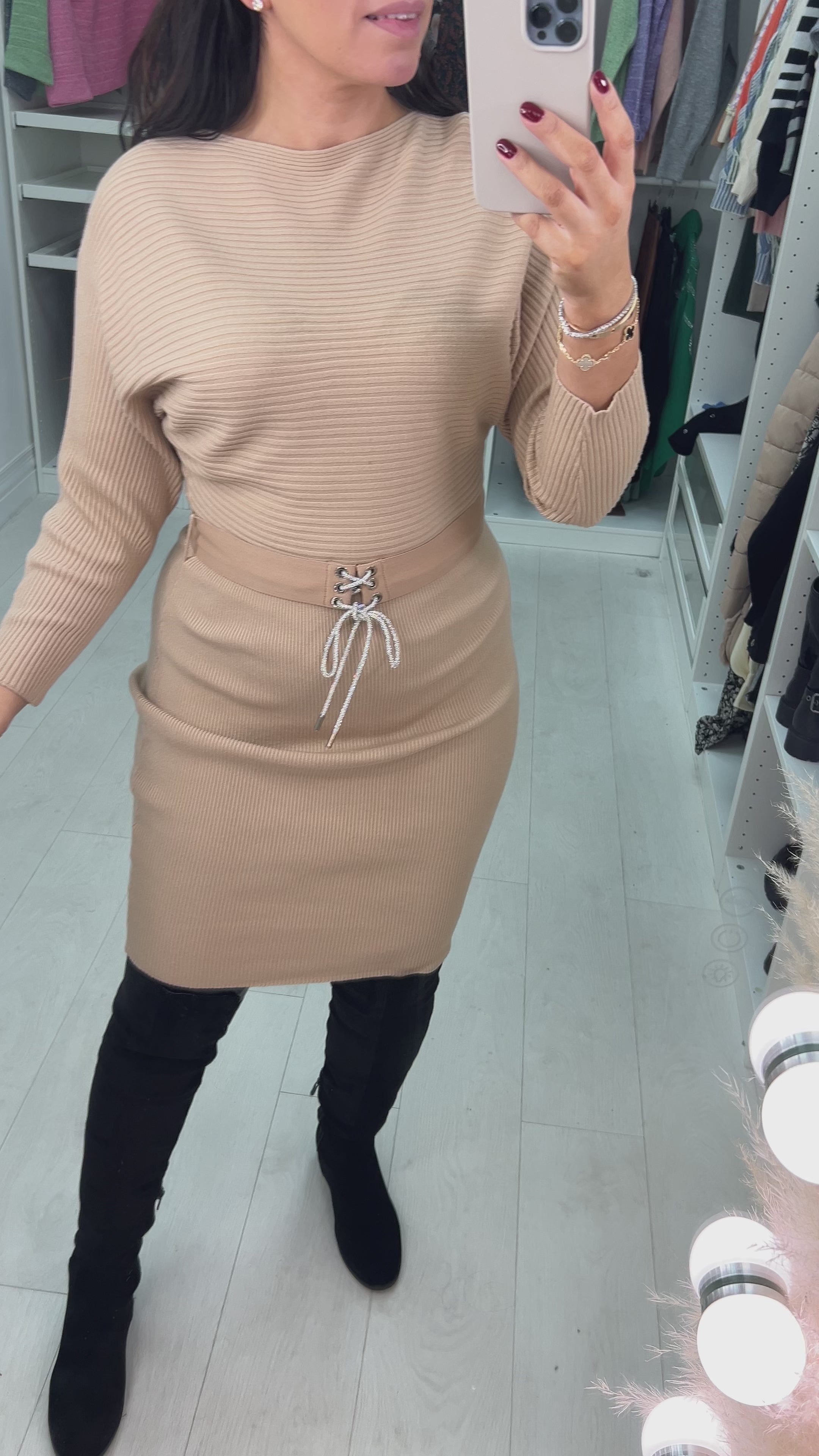Load video: Toya Rib Knit Belted Jumper Dress