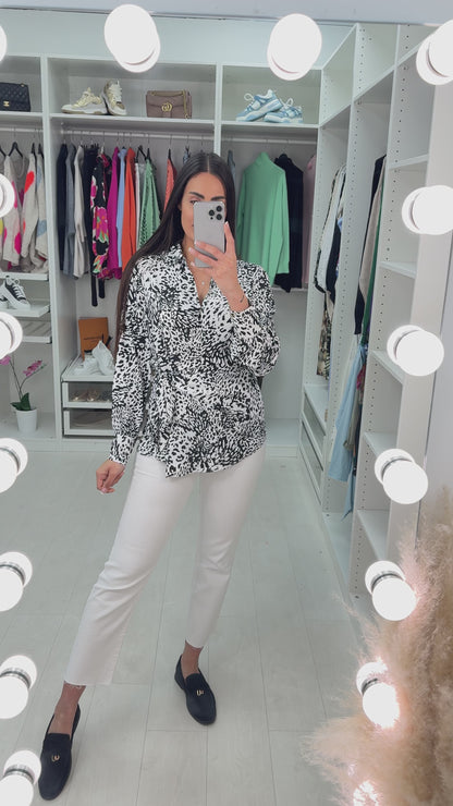 Lanie Monochrome Print Wrap Blouse