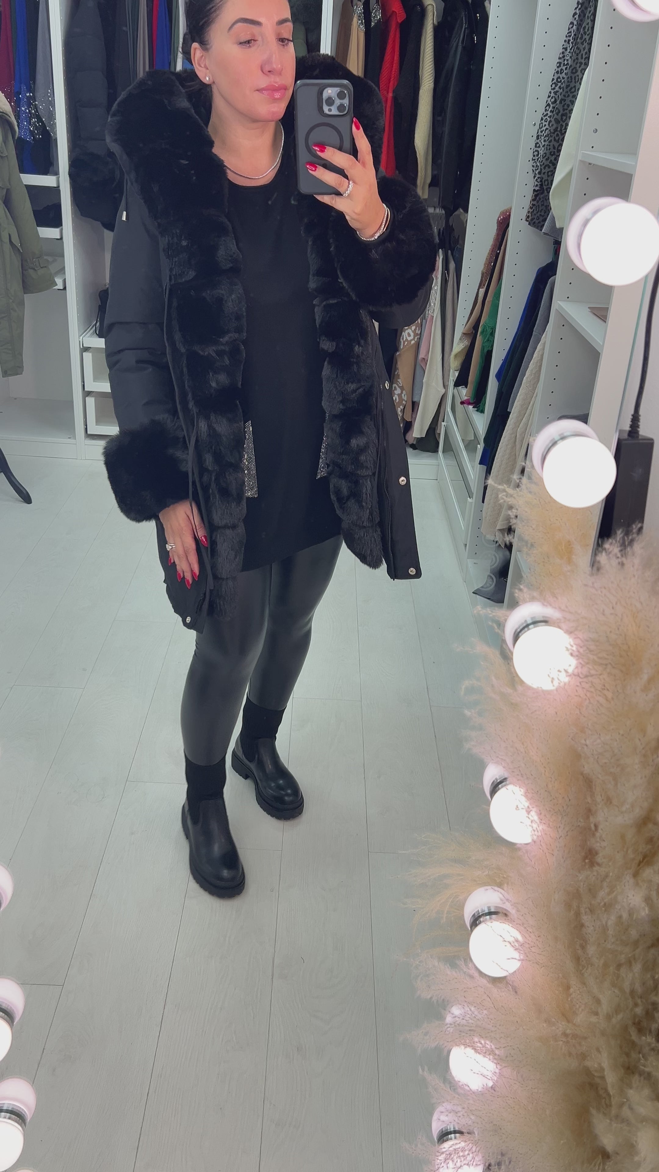 Jaya Black Faux Fur Hooded Toggle Coat