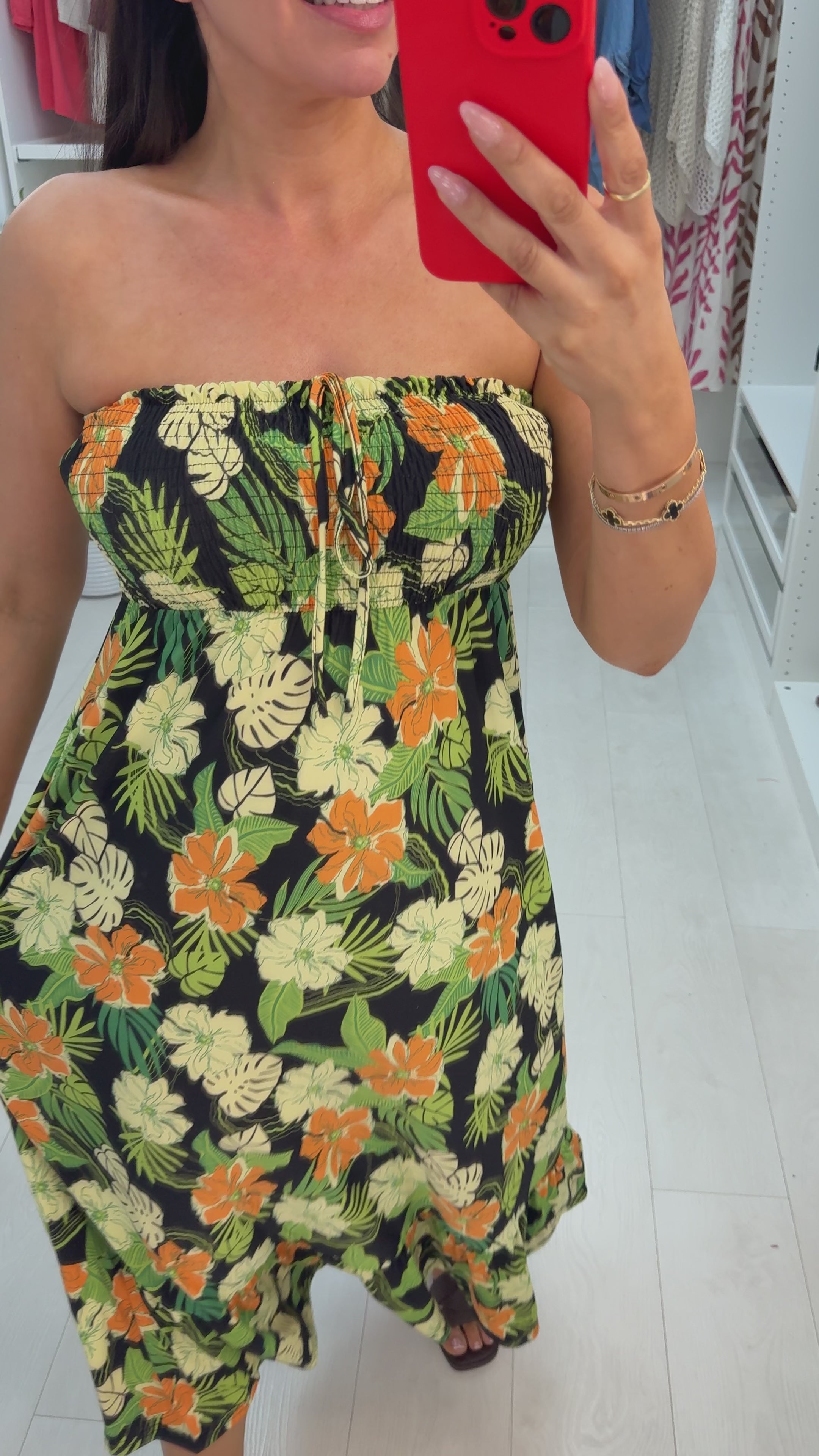 Load video: Senima Floral Print Tie Neck Midi Dress