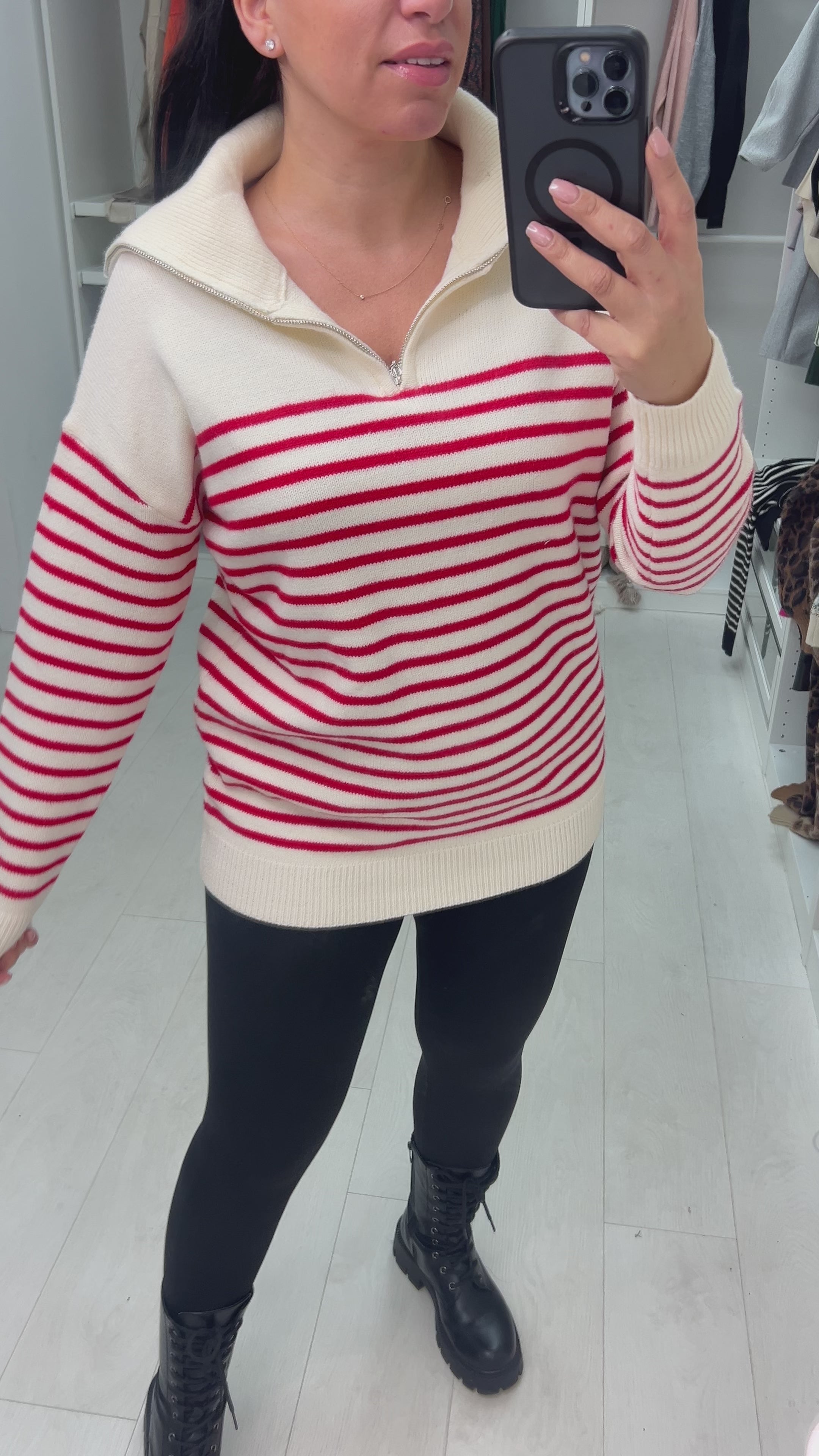 Load video: Elon Half Zip High Neck Knit Jumper