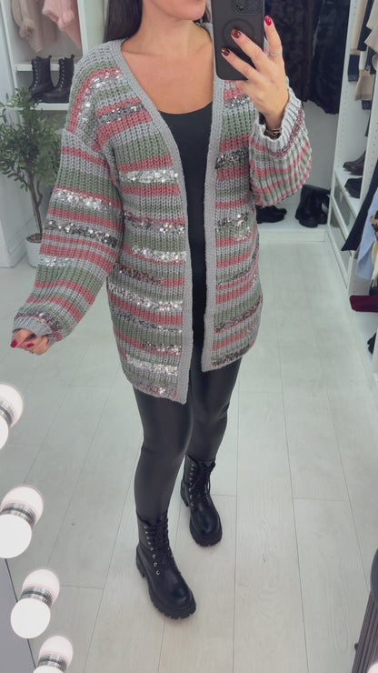 Sammi Sequin Detailed Chunky Knit Cardigan