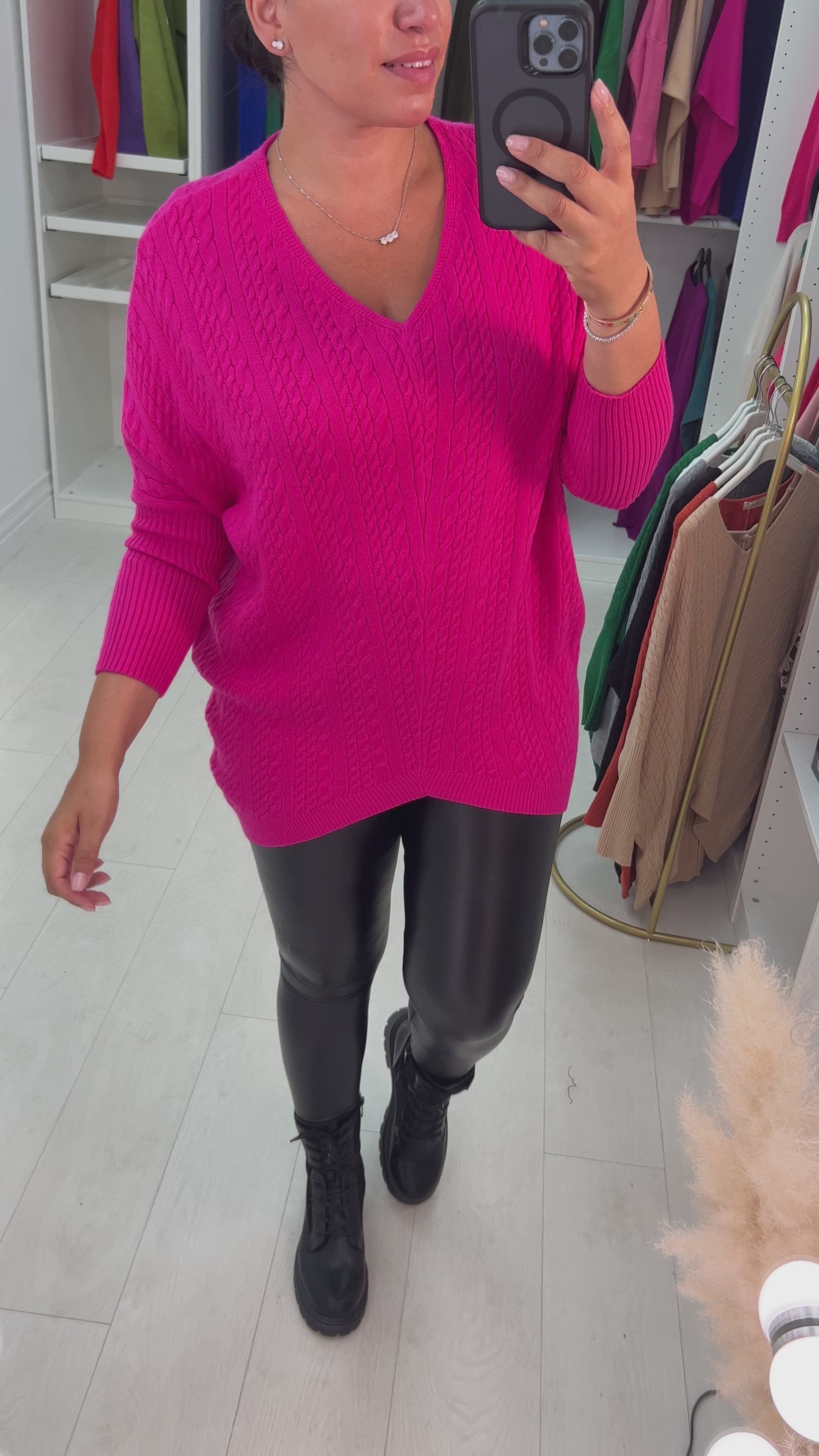 Load video: Capricorn Pleated V-Neck Knitted Jumper