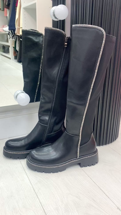 Soline Diamante Trim Detail Knee  High Boots