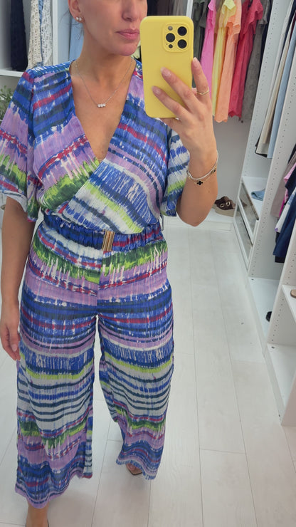 Zenaida Abstract Print V Neck Belted Jumpsuit