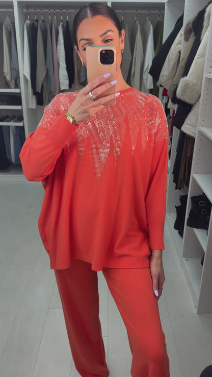 Miran Diamante Detail Jumper & Wide Leg Leggings Set