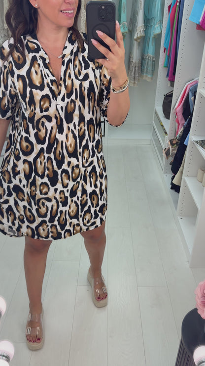 Iyla Cheetah Print V Neck Magic Midi Dress