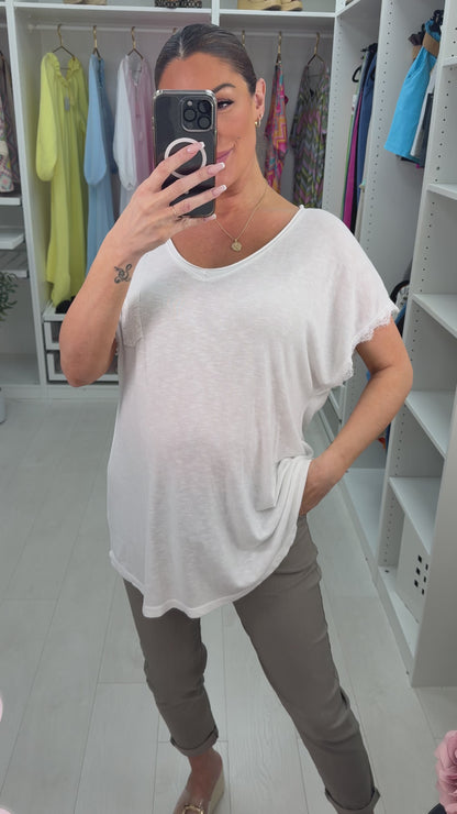 Antonia Plain Sequin Pocket V Neck T-Shirt