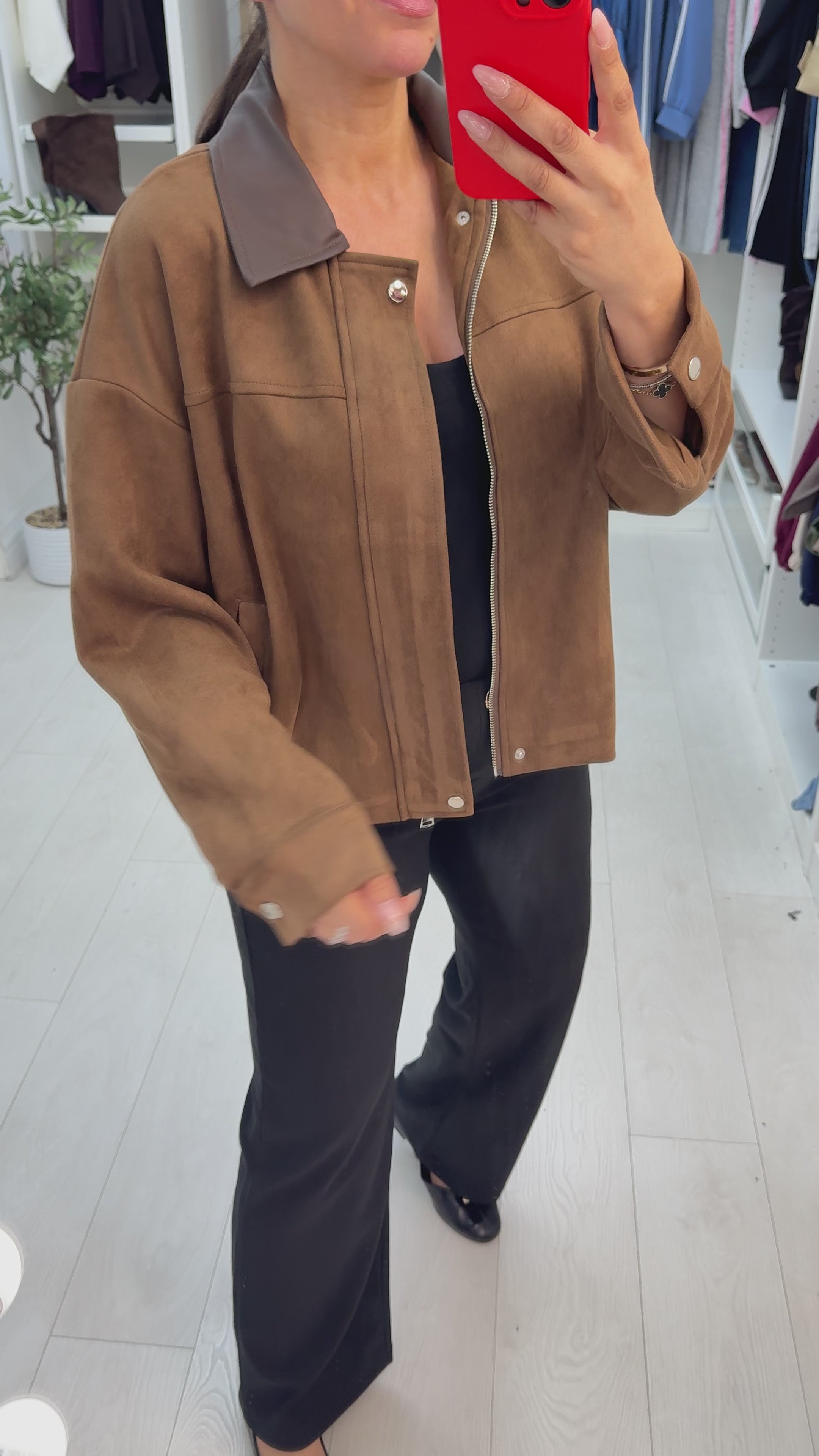 Load video: Lilley Faux Suede Collared Jacket