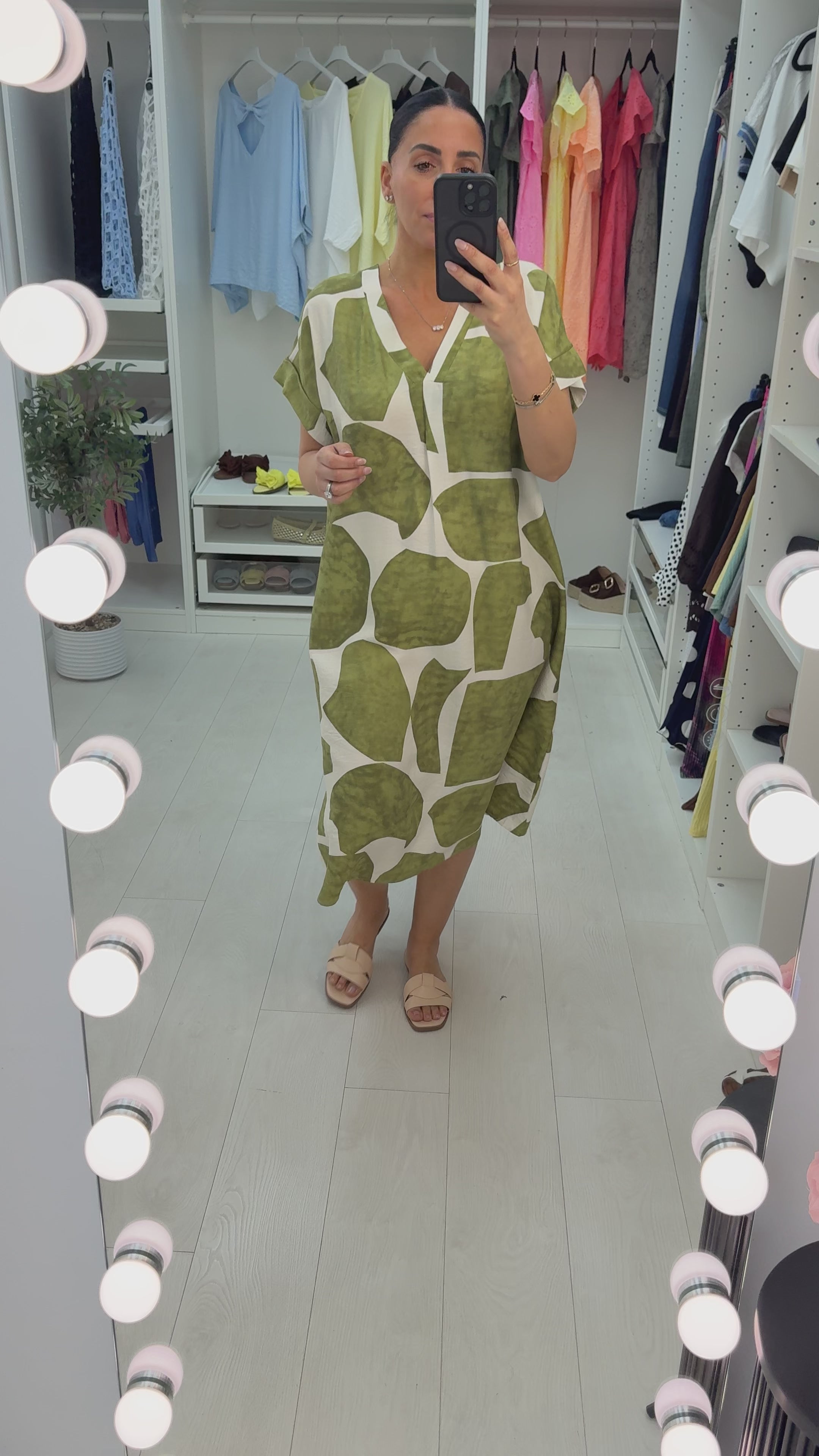 Load video: Veronia Abstract Print V Neck Loose Fit Dress