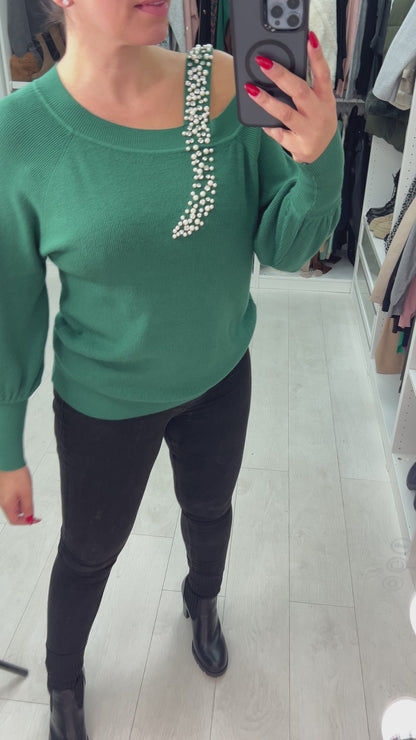 Nisha Diamante Pearl Link Knit Jumper