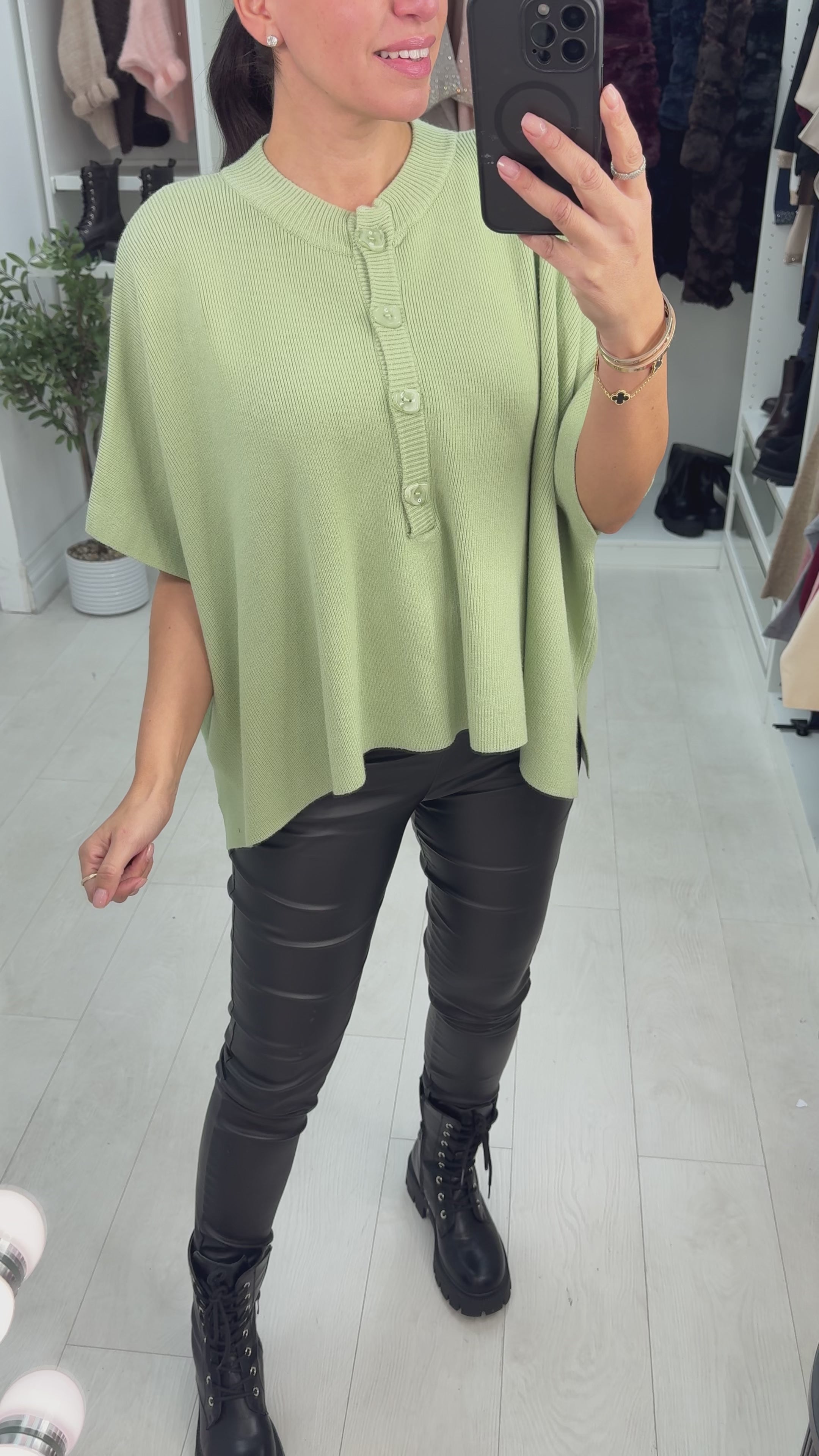 Load video: Meghan Button Detail Short Sleeve Loose Fit Jumper