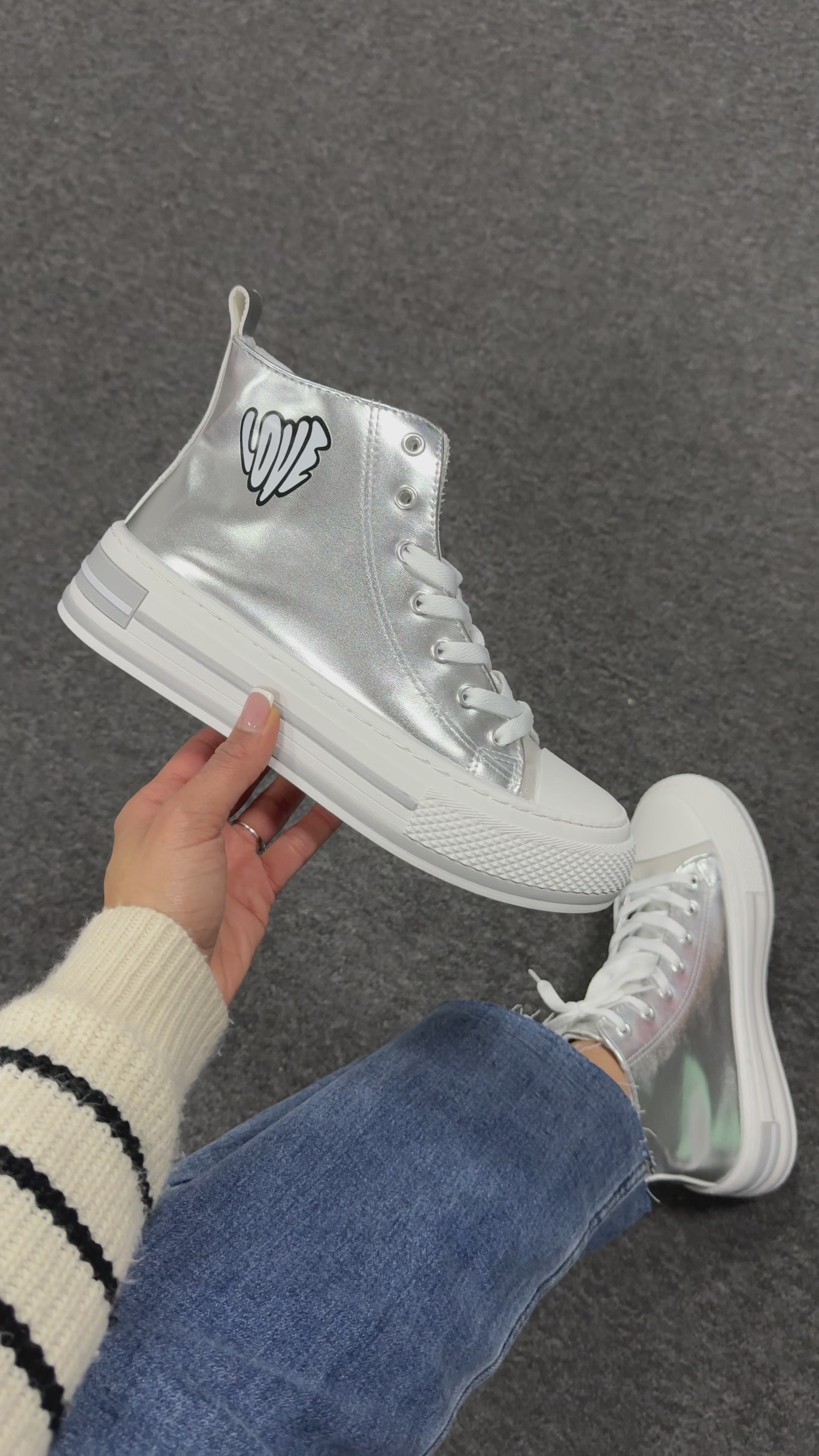 Load video: Kody High Top &#39;Love&#39; Slogan Trainers