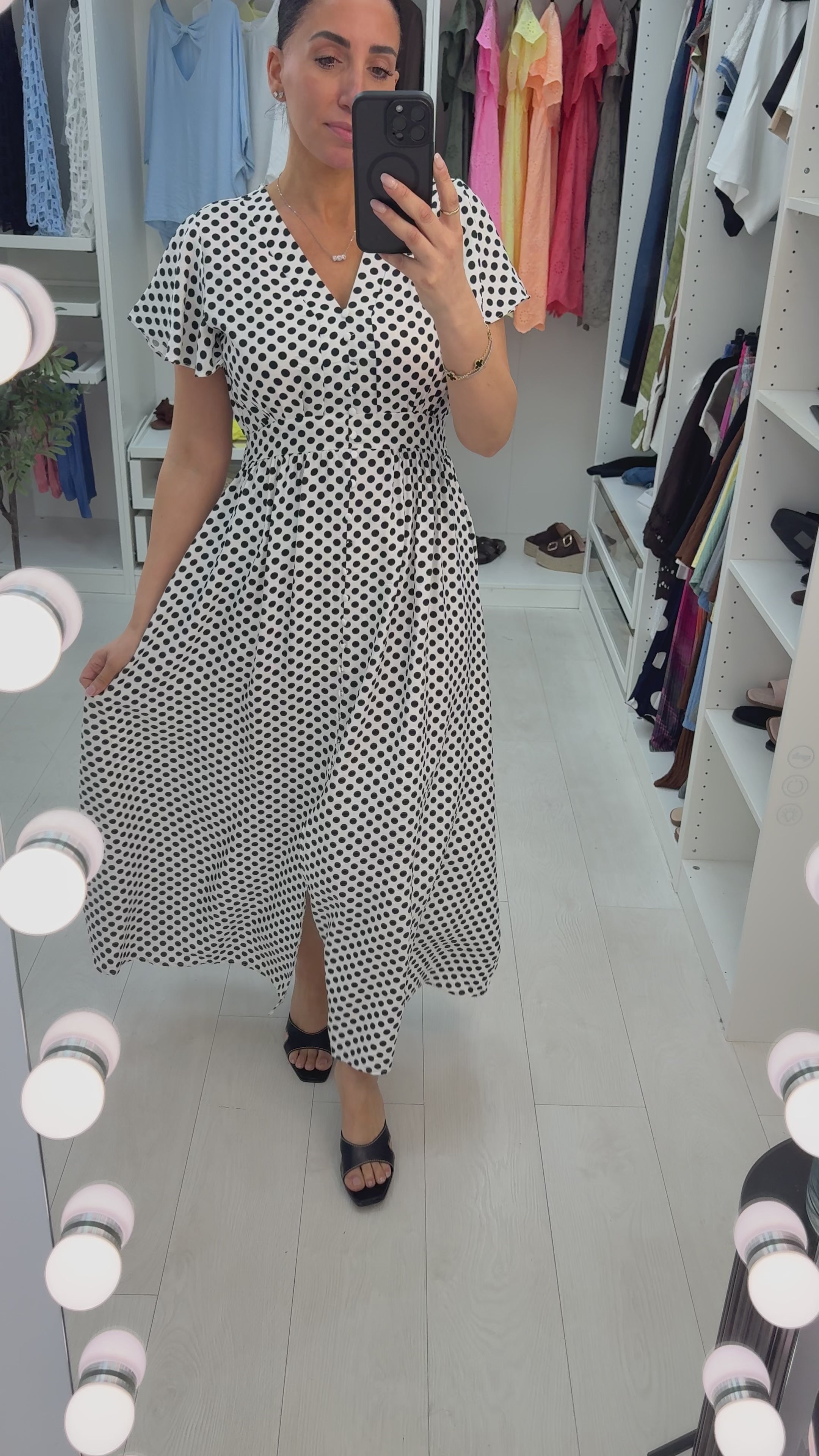 Load video: Pippi Polka Dot V Neck Floaty Maxi Dress