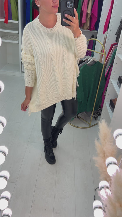 Candela Pleated Knit Tassel Poncho Jumper