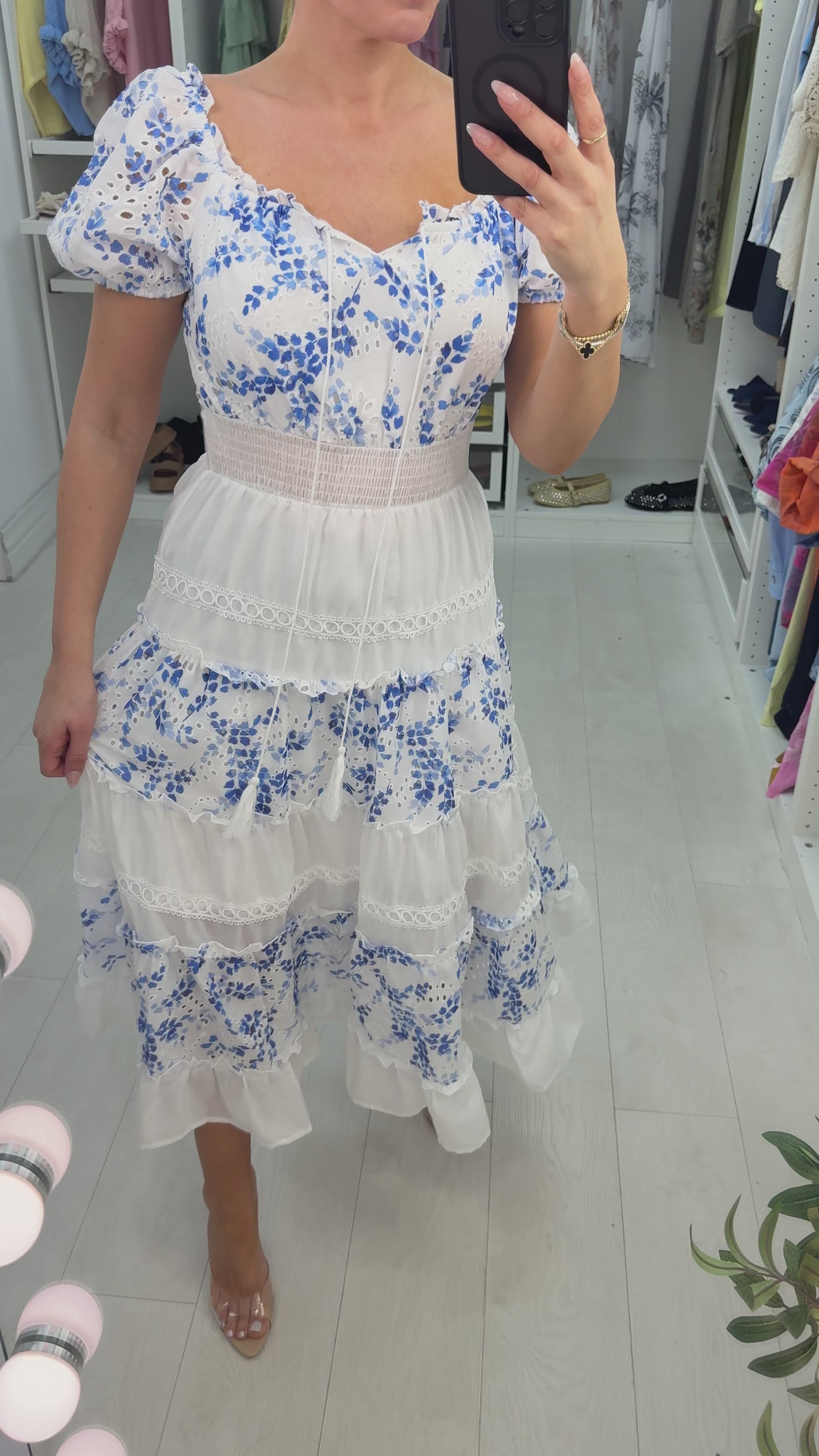 Load video: Corrina Floral &amp; Broidery Anglaise Detailed Maxi Dress