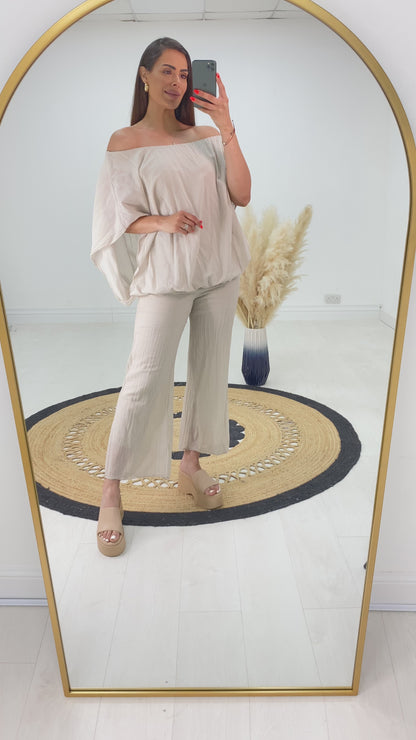 Fleur 2 Piece Ballon Hem Sheer Detail Trouser Set