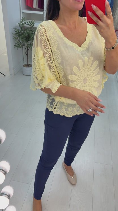 Izobel Embroidery Detailed Batwing Sleeve Blouse