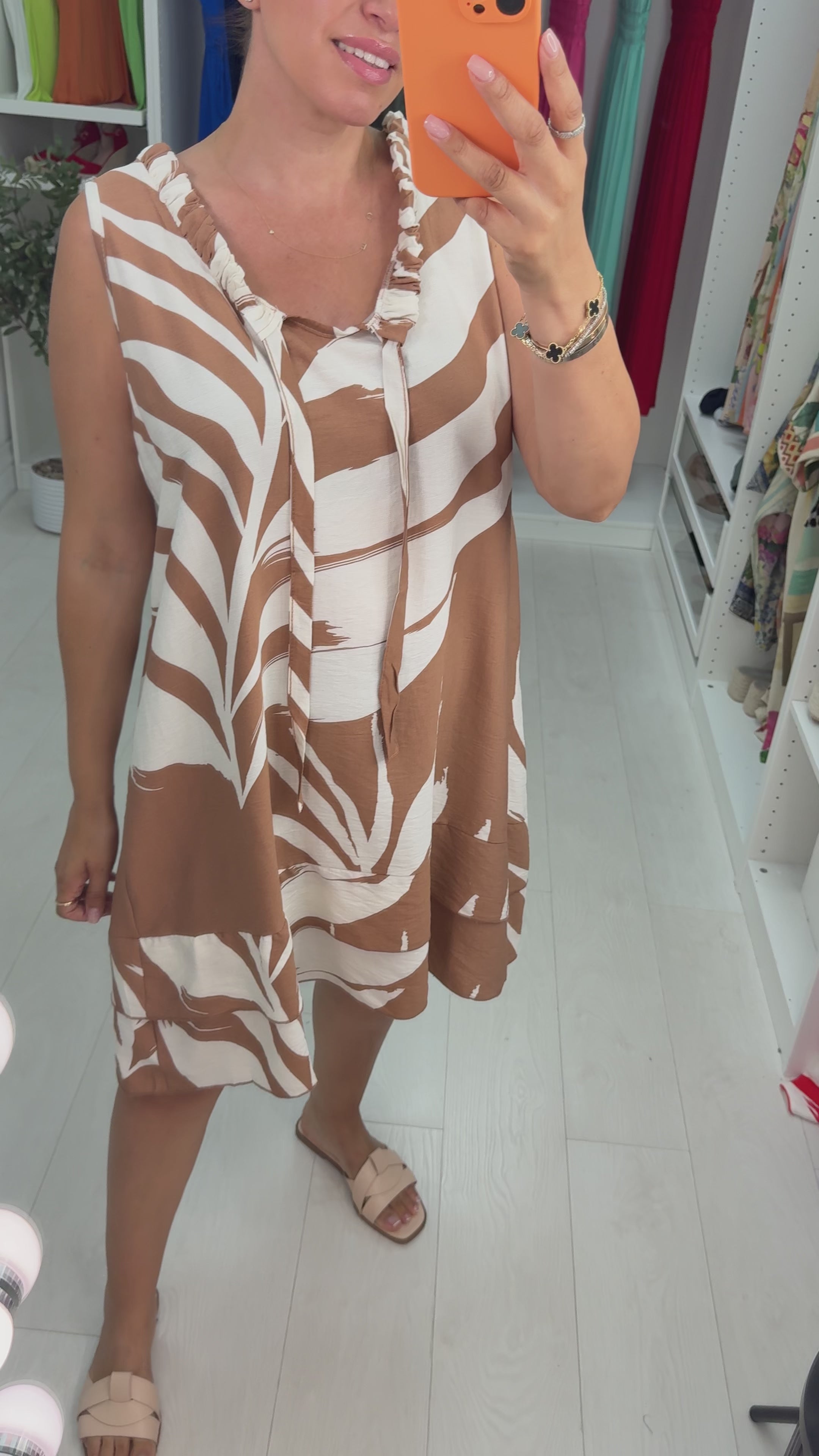 Ellerie Sleeveless Leaf Print Smock Midi Dress