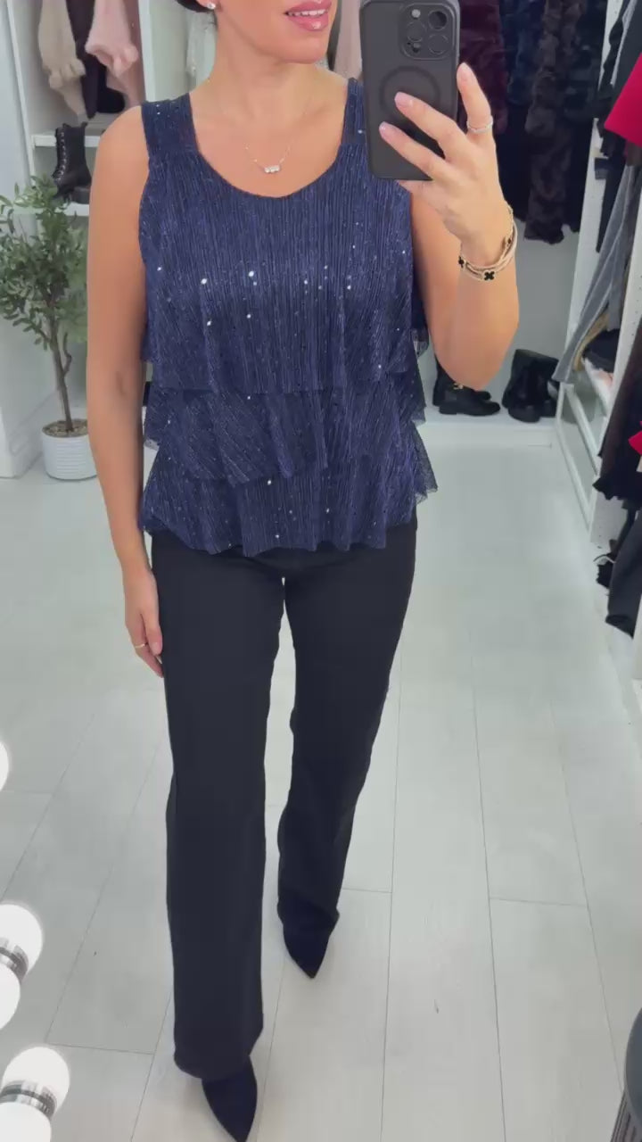 Kaya Lurex & Sequin Detailed Tiered Top