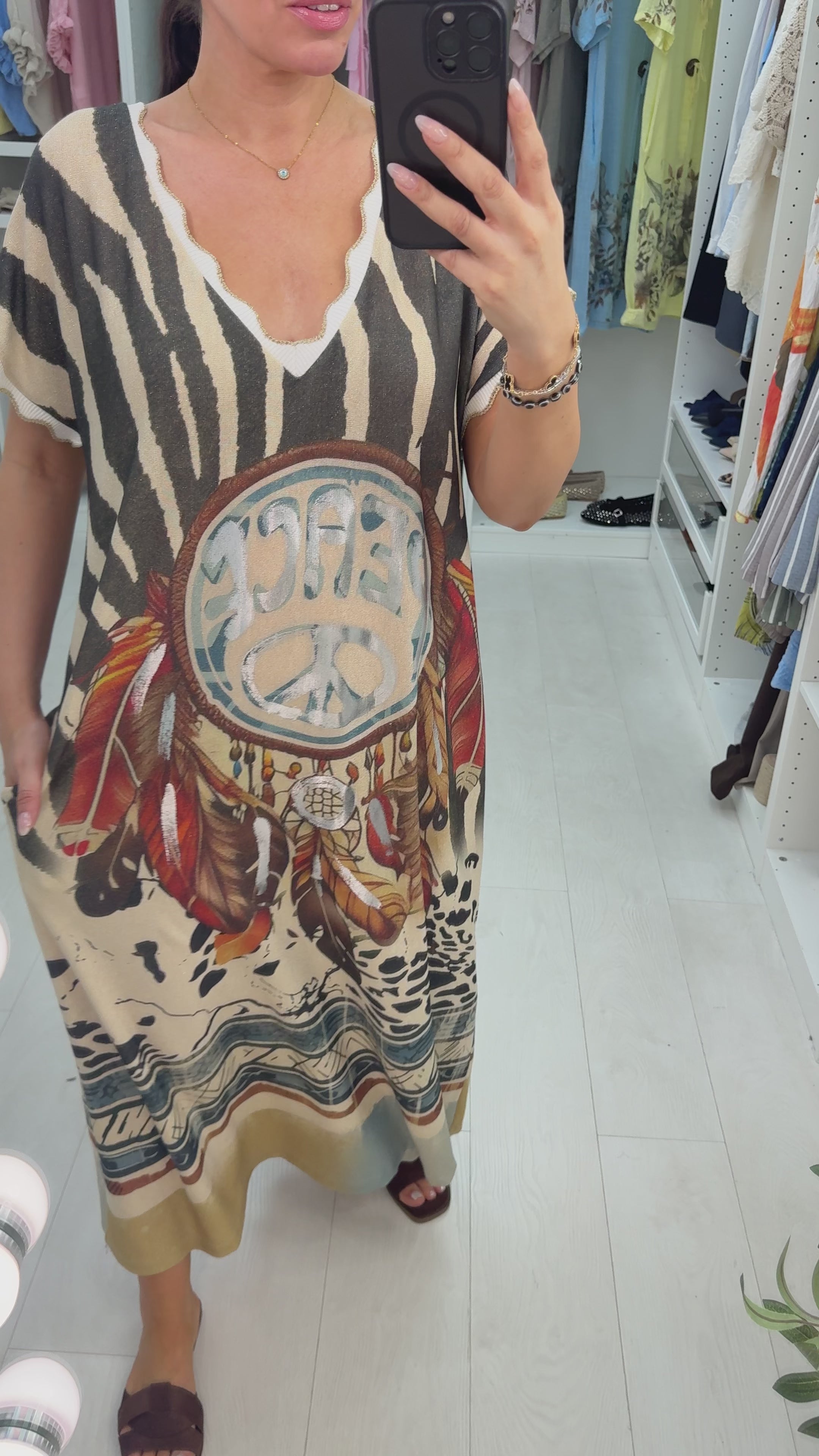 Load video: Hariet 'Peace' Slogan Loose Fit Maxi Dress