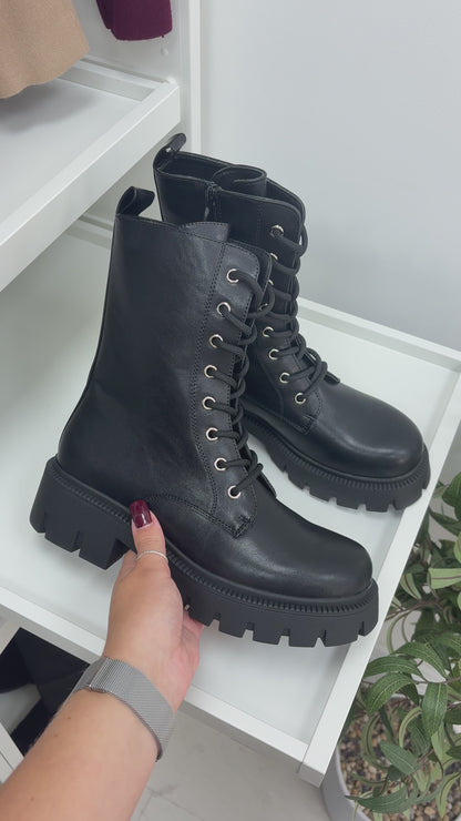 Cristian Faux Leather Lace Up Biker Boots