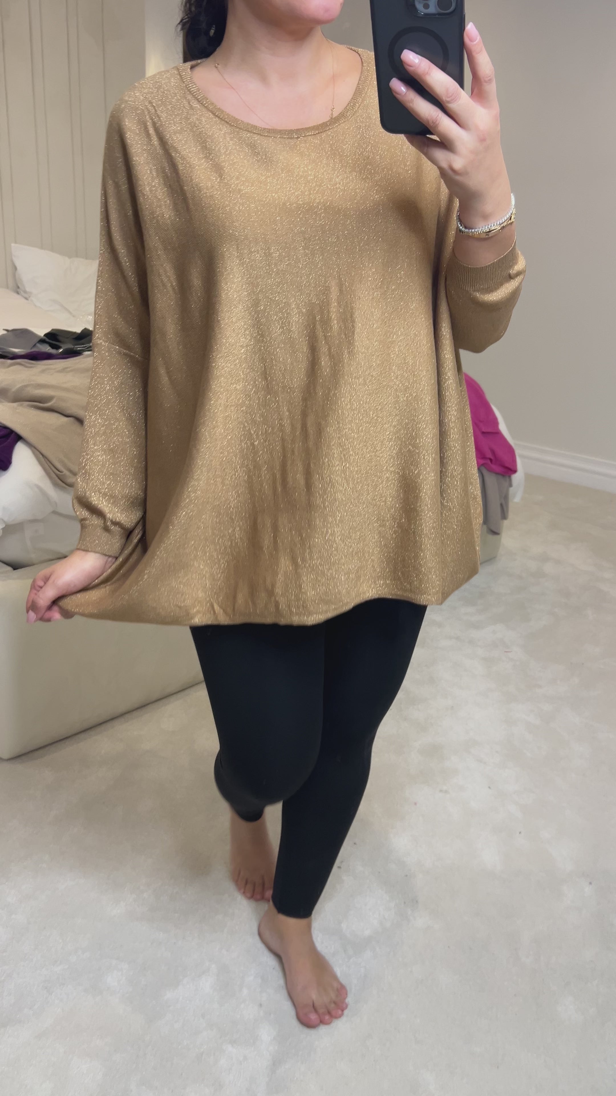 Jayne Batwing Plain Glitter Jumper