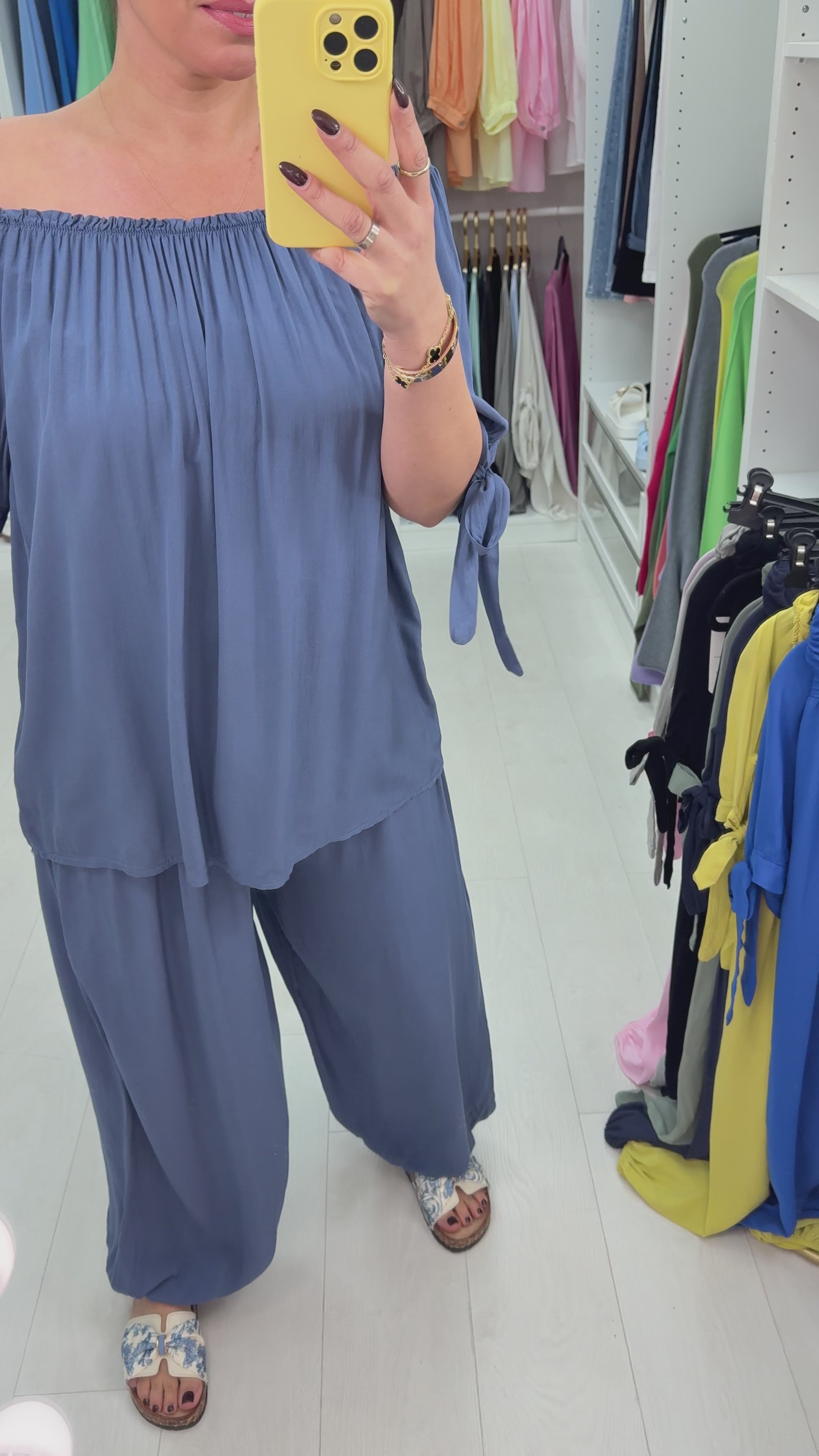 Load video: Sapphira Elasticated Tie Shoulder Hareem Co-Ord