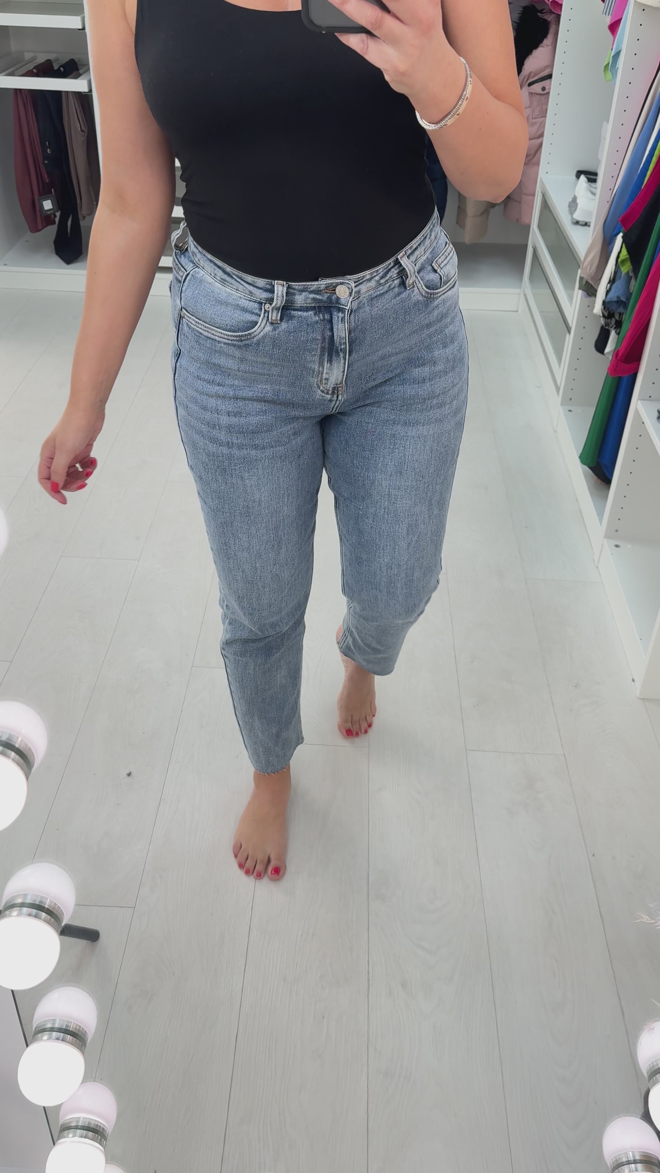 Load video: Kenzie Light Blue Washed High Waist Denim Jeans
